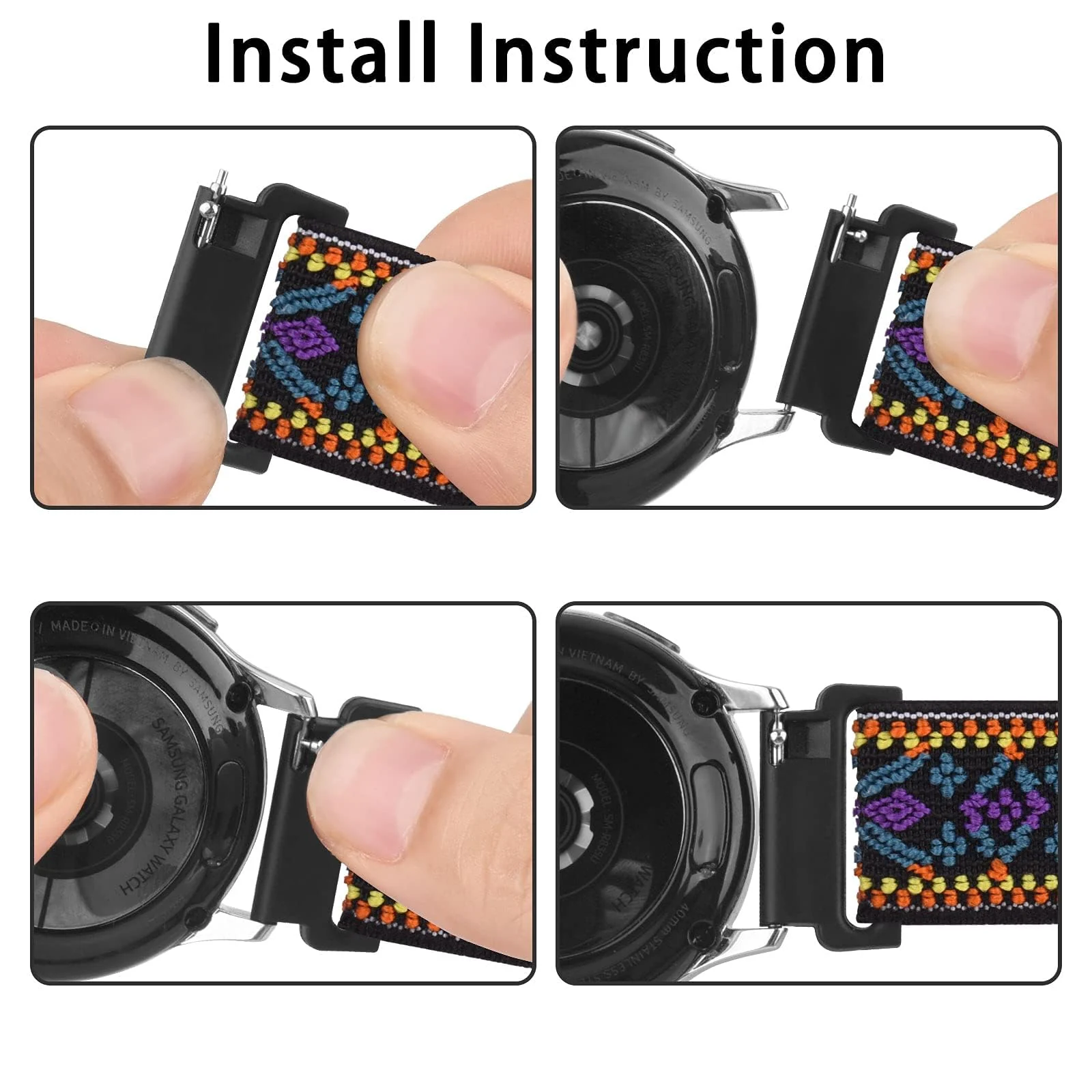 DL3 MOBILAK Strap Nylon Loop 20MM Band Compatible with Samsung Galaxy Watch 7/6/5/4 40mm 44mm/Watch 5 Pro 45mm/S2 classic/active 2 40mm 44mm/Amazfi GTS 2/2e/3/3 Pro/4/GTS 2 Mini/3 Mini/4 Mini/Bip3