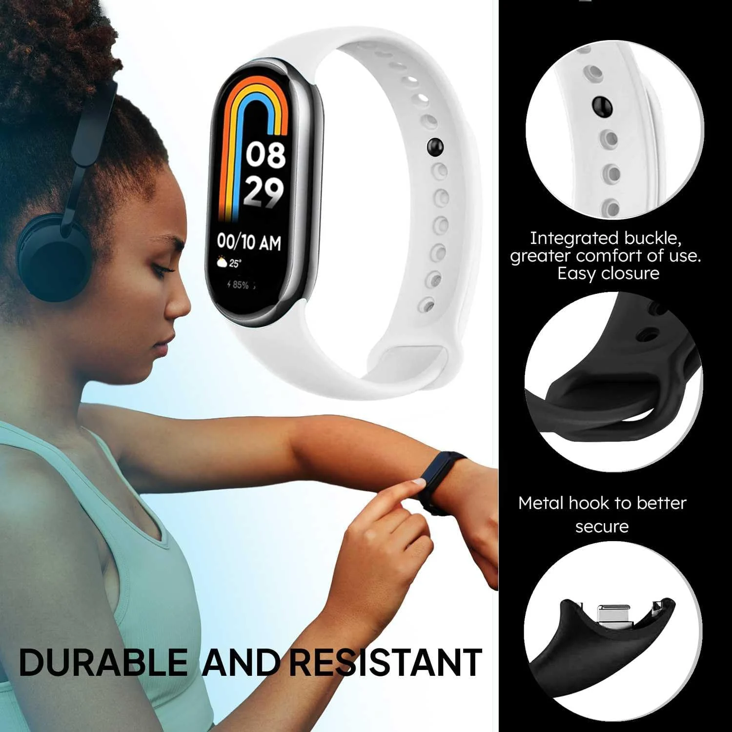 DL3 Mobilak Band Compatible with Xiaomi Mi Band 10/9/8 Replacement Strap, Silicone Skin-Friendly Wrist Strap Adjustable Sports Wristbands for Women Men Xiaomi Smart Band 8/9/10 - White