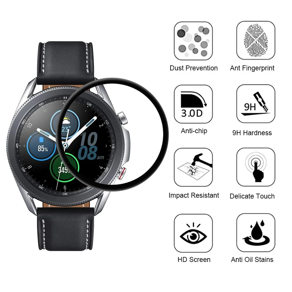 DL3 Mobilak Screen Protector For Samsung Galaxy Watch 3 (45mm), 3D Curved Soft Edge Protective Film [Anti-Scratch] [Bubble Free] [Ultra Shatterproof] [High Sensitive] (Not Glass) - Black