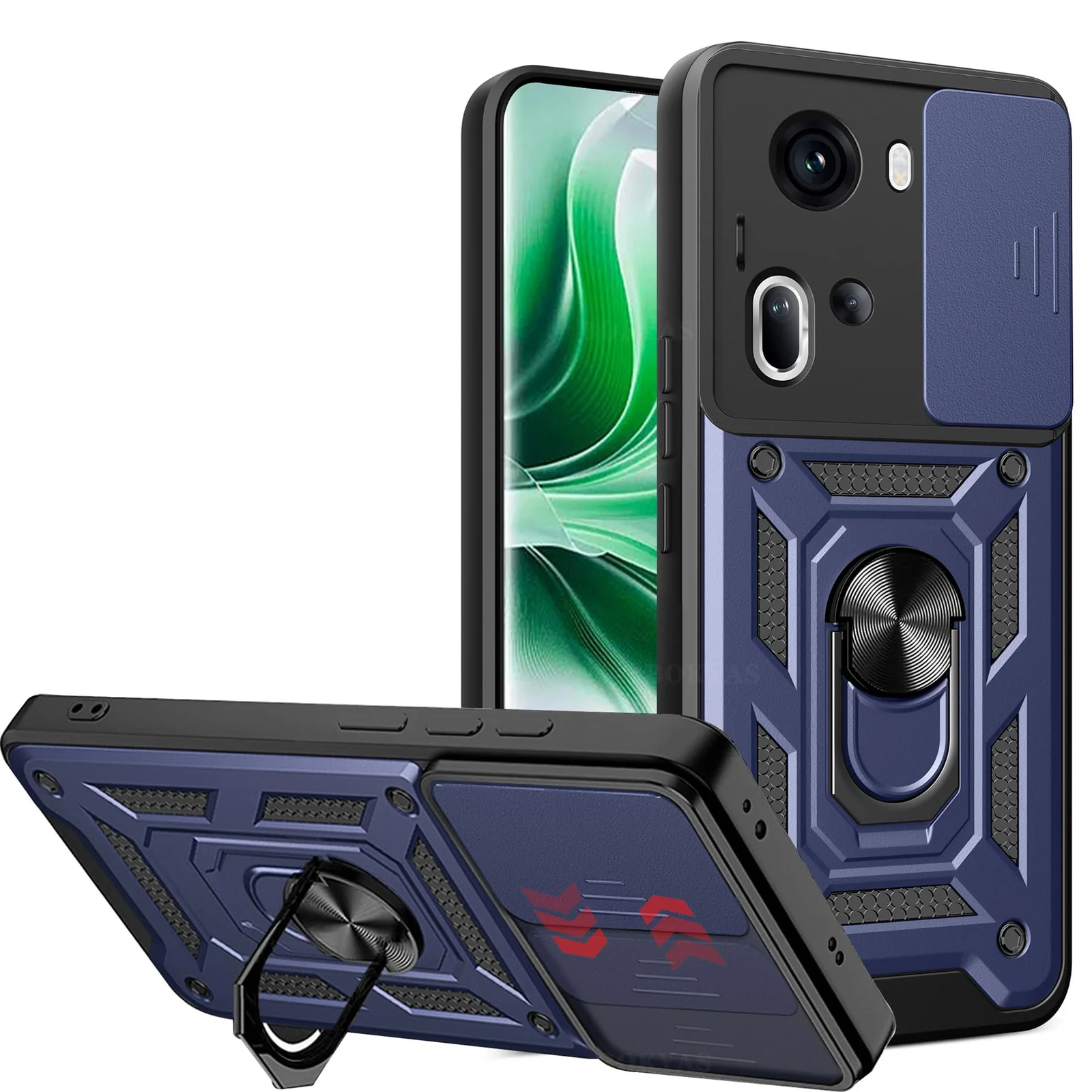Dl3 Mobilak Case for Oppo Reno 11 5G with Slide Camera Cover, Military Grade Shockproof Protective Cover with Rotatable Metal Ring Kickstand [Support Magnetic Car Mount] (Rose Gold)