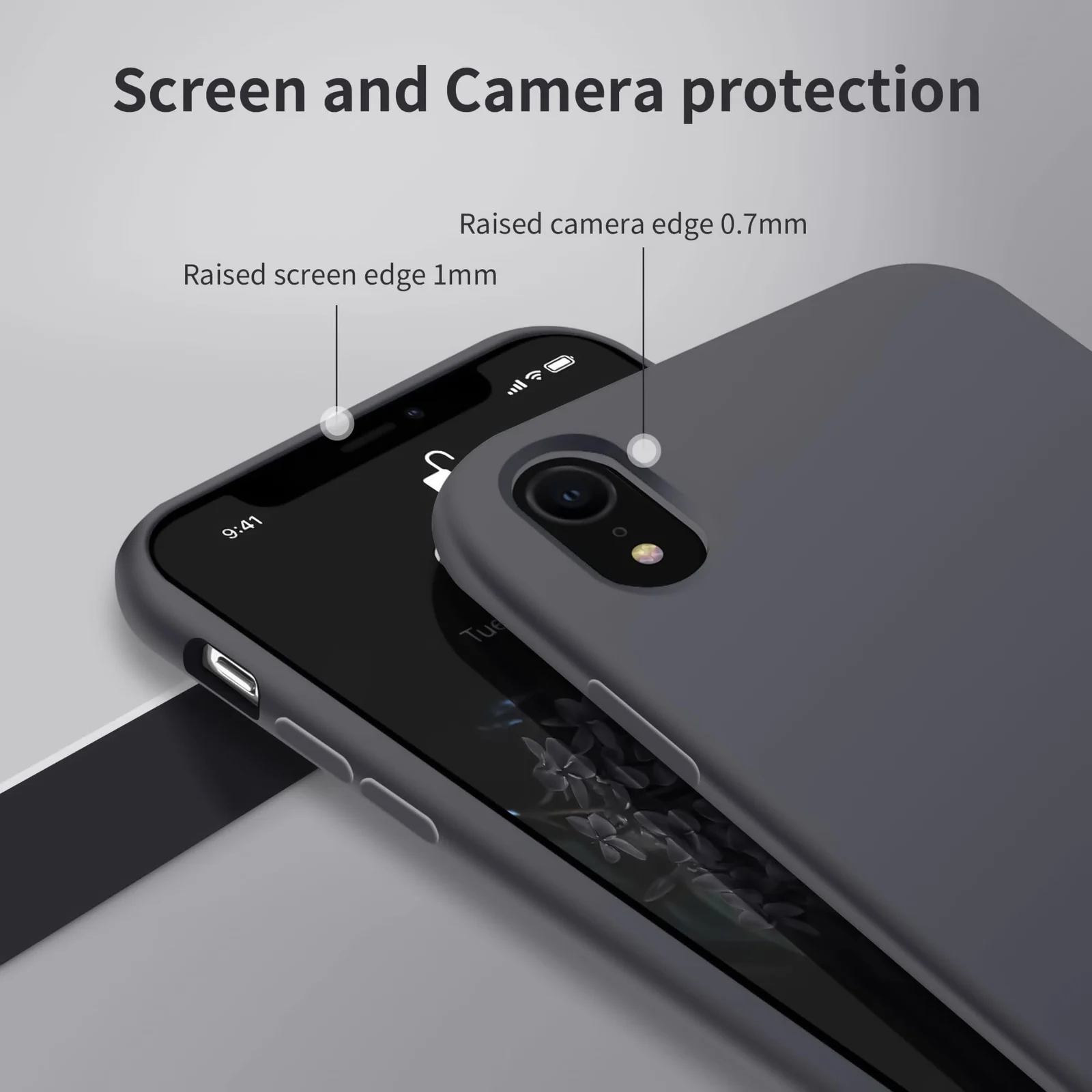 DL3 Mobilak Liquid Silicone Case for iPhone XR, Shock-absorbing protection, Scratch-resistant surface, Soft microfiber lining - Deep Gray