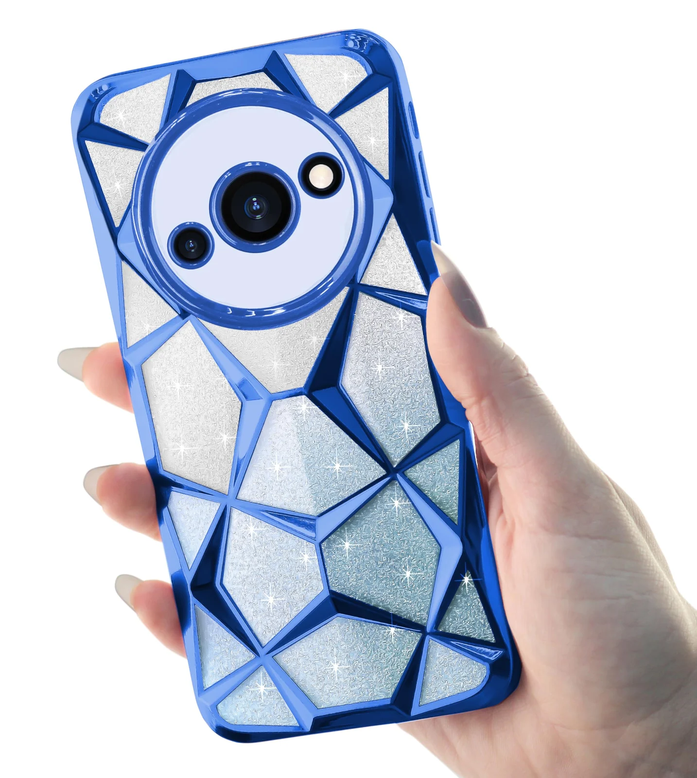 DL3 Mobilak Compatible with Xiaomi Redmi A3 / Redmi A3x Case Plating Bling Gradient Glitter Clear Cover Soft TPU Silicone Cute Camera Protection Shockproof Back for Women Girls Case - Blue