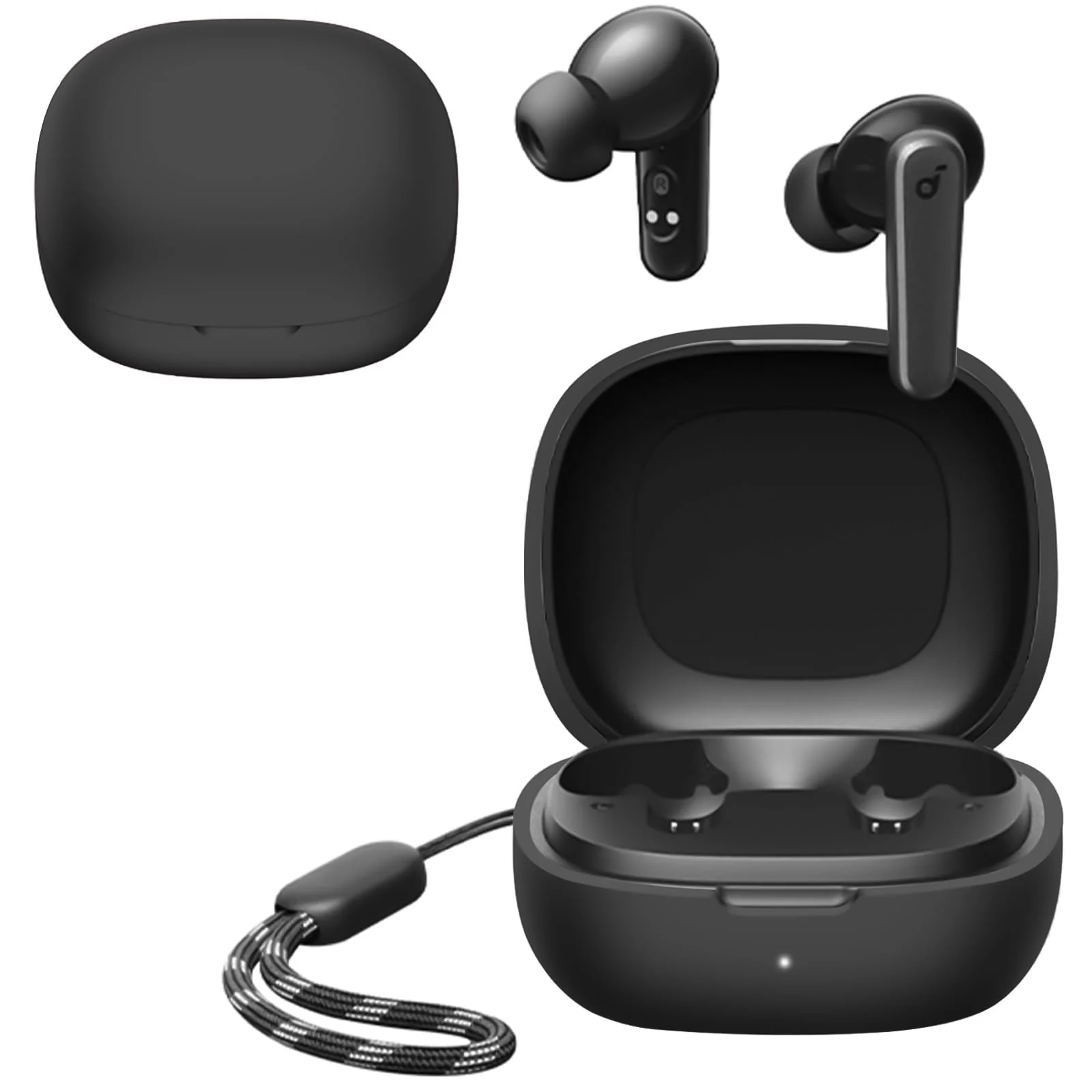 Dl3 Mobilak Compatible with Anker Soundcore R50i NC/Anker P30i Case Cover, Soft Silicone Shockproof Protective Case Wireless Earbuds with Carabiner, Front LED Visible (Black)