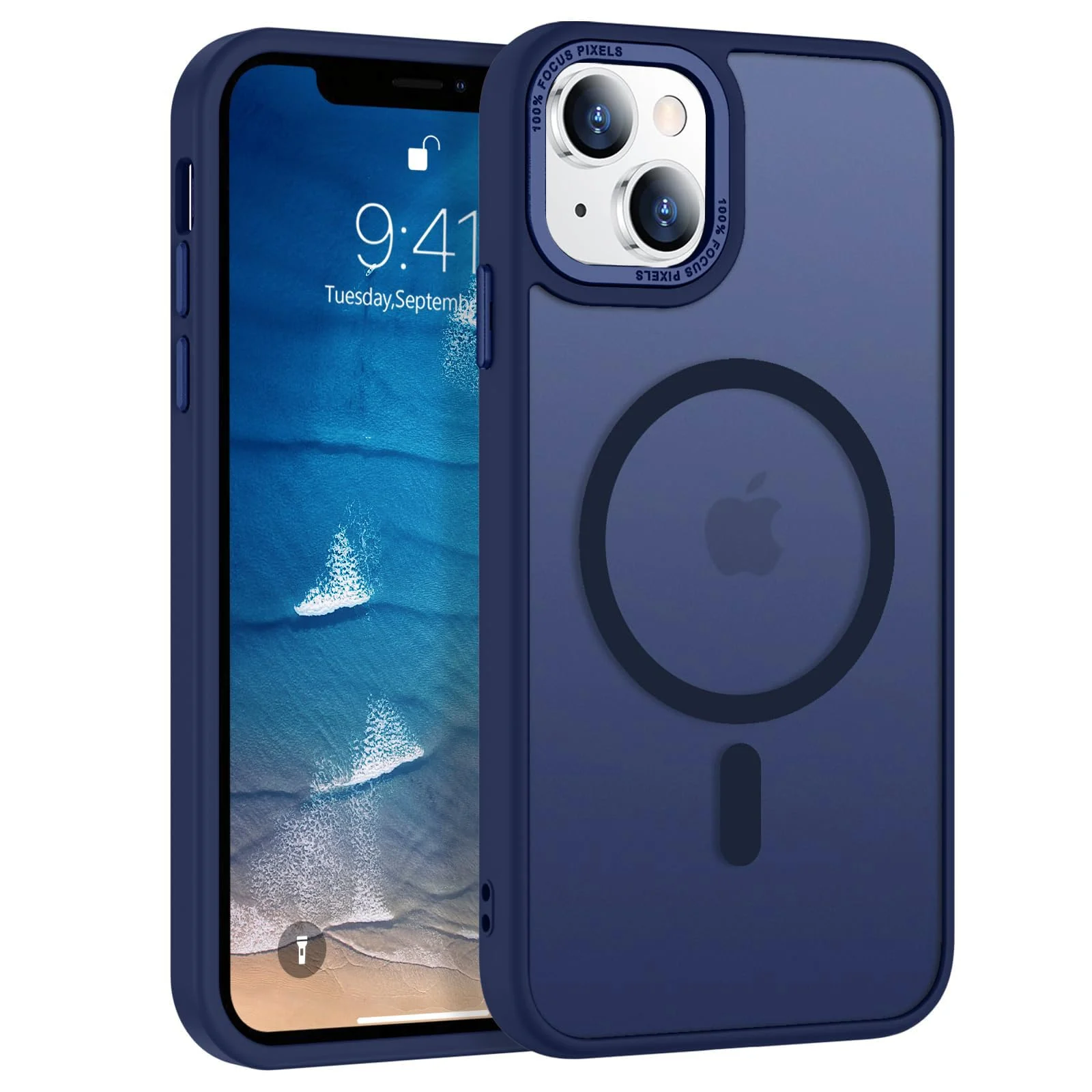 DL3 Mobilak Translucent Matte Case for iPhone 15 (6.1 Inch), Compatible with MagSafe accessories, Supports wireless charging, Built-in magnetic car-mount support - Blue