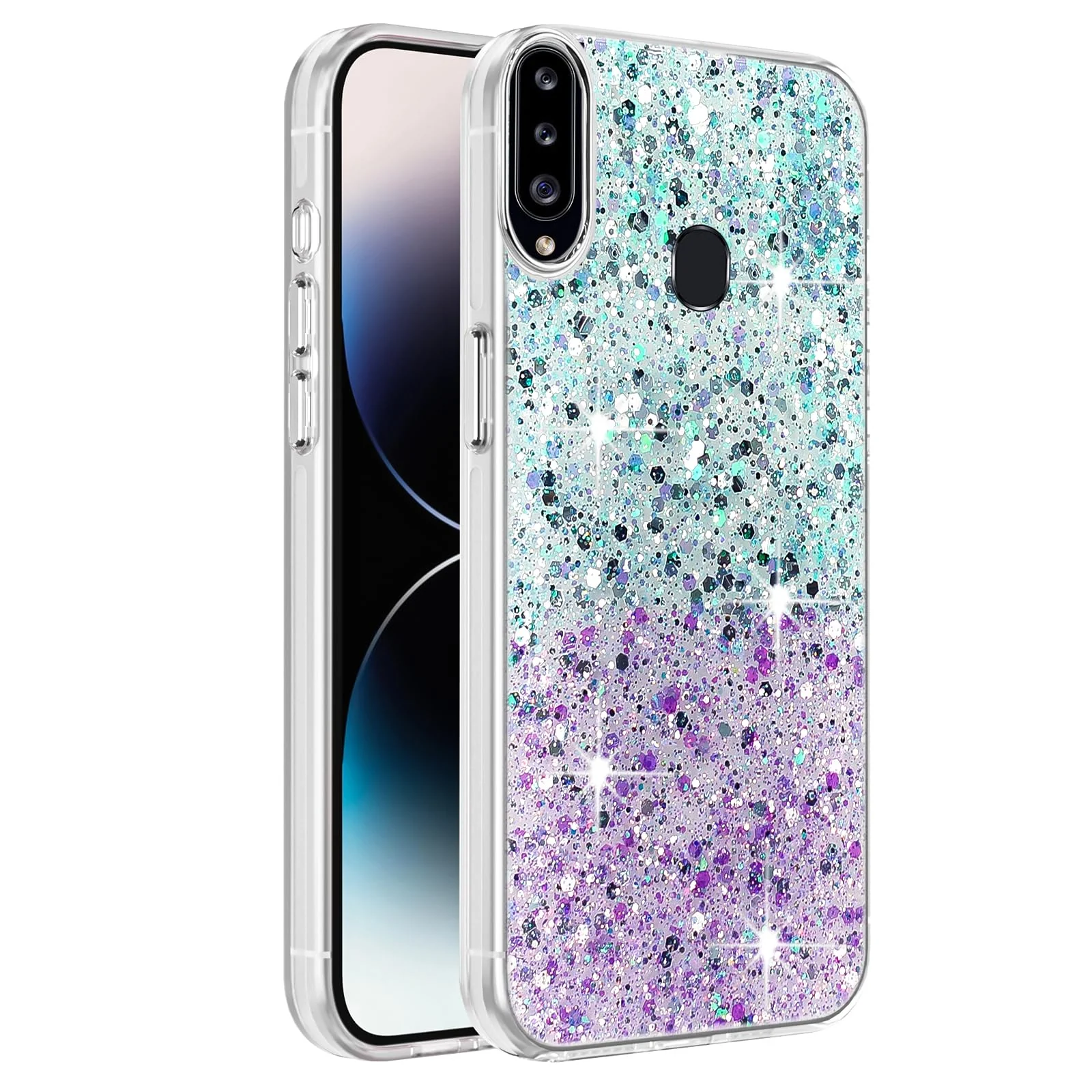 DL3 Mobilak Glitter Protective Case with Camera Protection for Samsung Galaxy A20s - Green Purple