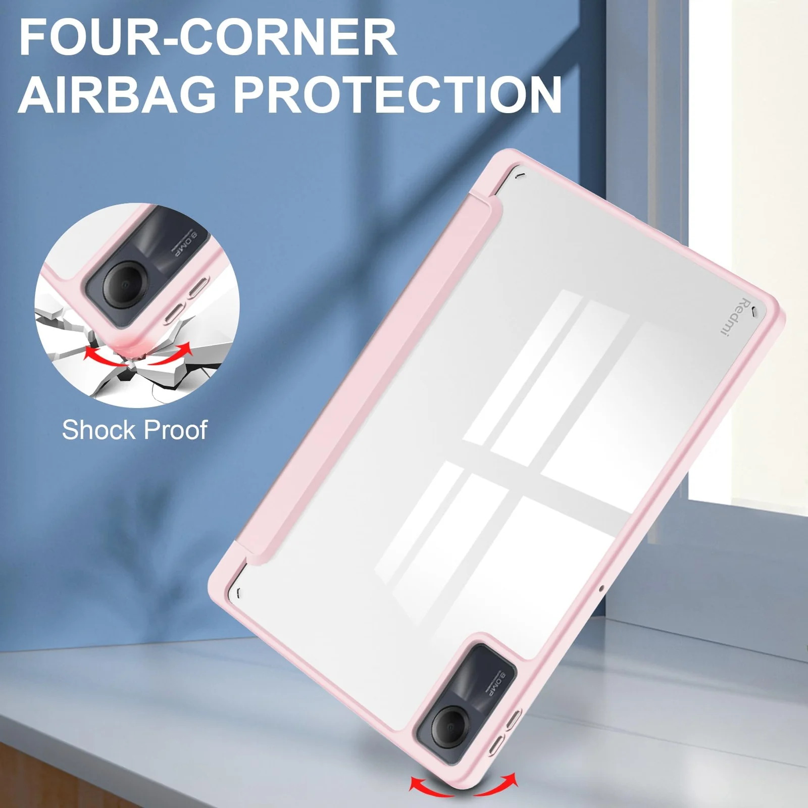 DL3 Mobilak Xiaomi Redmi Pad SE 11 inch Tablet 2023 Case with Pen Holder, Soft TPU Back Trifold Stand Protective Smart Cover Flip, Auto Wake & Sleep - Pink