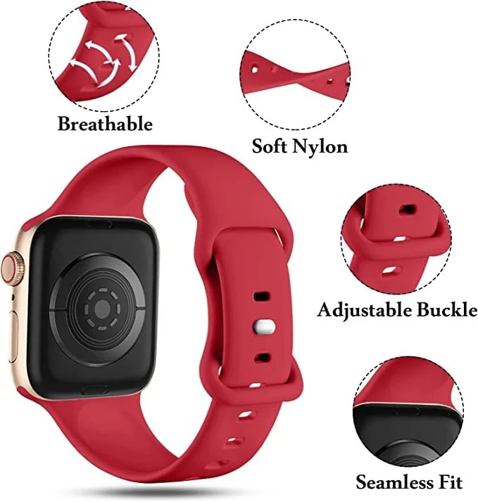 DL3 Mobilak Smart Watch Bands Compatible with Apple Watch Ultra 49mm - 38mm, Replacement Soft Silicone Strap for iWatch Ultra/Ultra 2 Series 9-1 SE (42MM/44MM/45MM/49MM) - Black - Red