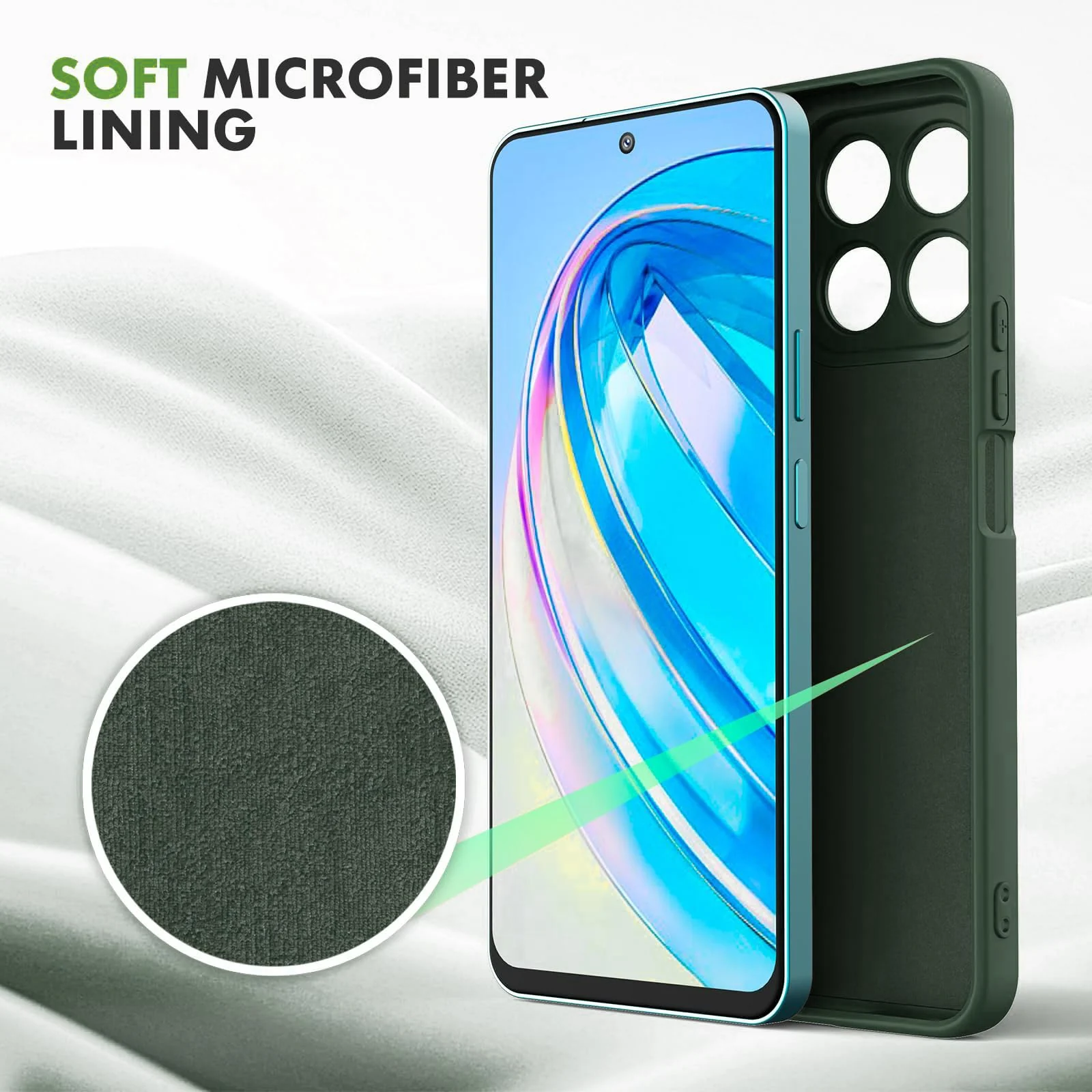 DL3 Mobilak Liquid Silicone Protective Case with Soft Microfiber Lining with Full Camera Protection for Honor X8A - Green