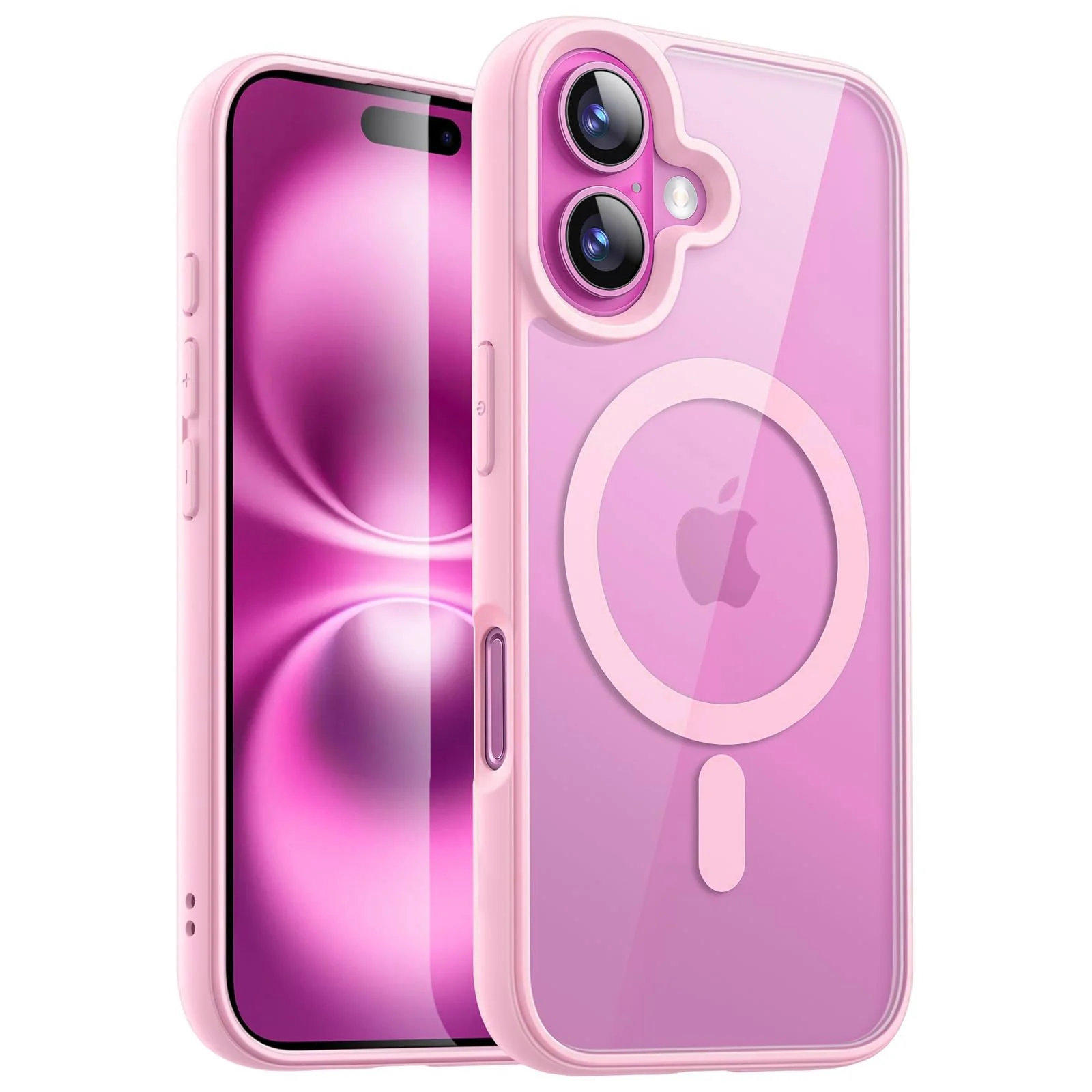 DL3 Mobilak Clear MagSafe-Compatible Magnetic Case for iPhone 16 Plus with Military-Grade Protection - Pink