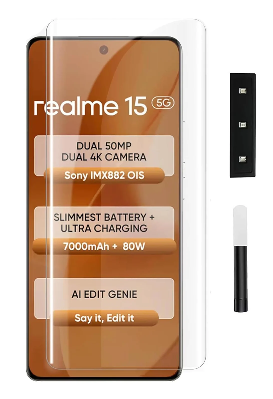 DL3 Mobilak Screen Protector realme 15 [Liquid UV Tempered Glass] Full Screen adhesive [Sensitive Touch][Fingerprint Sensor Compatible] HD - Clear