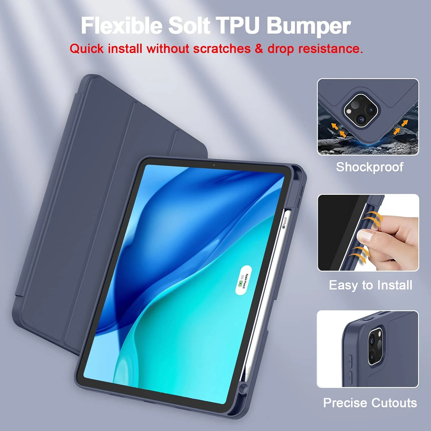 DL3 Mobilak Smart Case for Xiaomi Pad 5 / Mi Pad 5 Pro 11.0 inch 2021 with Pencil Holder, Soft TPU Smart Stand Back Cover Auto Wake/Sleep Feature - Blue