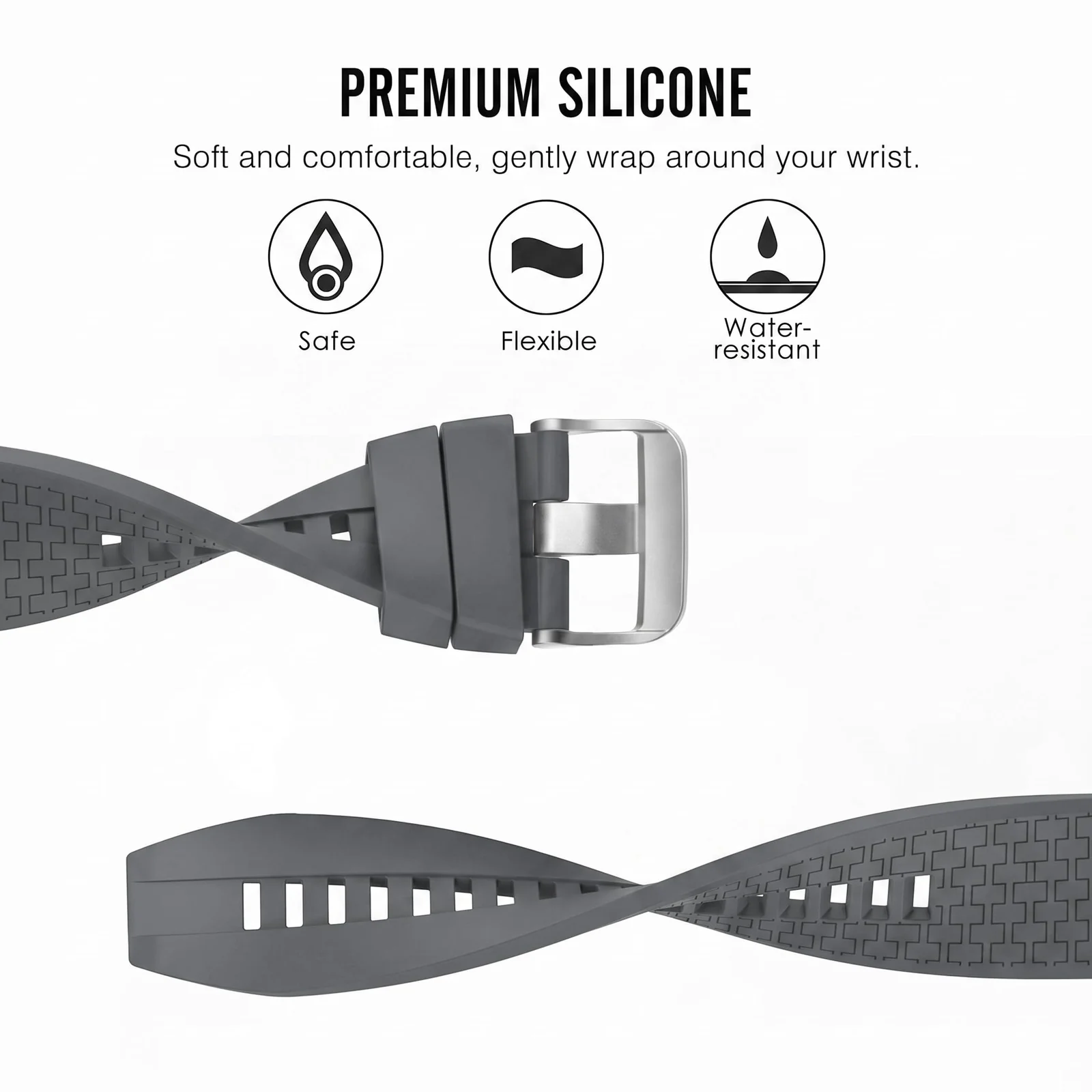 MOBIGON Soft TPU Silicone Sport Strap for Huawei Watch Fit 3 / 4 / 4 Pro / 5 / 5 Pro, Dark Gray