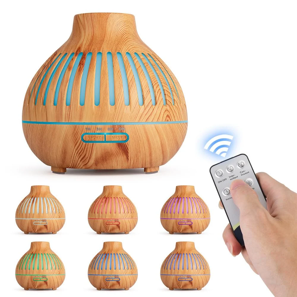 Mobigon Essential Oil Diffuser, Aromatherapy Diffuser 500ml with Remote Control, 4 Timer & Auto-Off Safety Switch, 7 Color LED Lights Mode, 10 Hours Quiet Humidifier for Bedroom - G.Light Brown