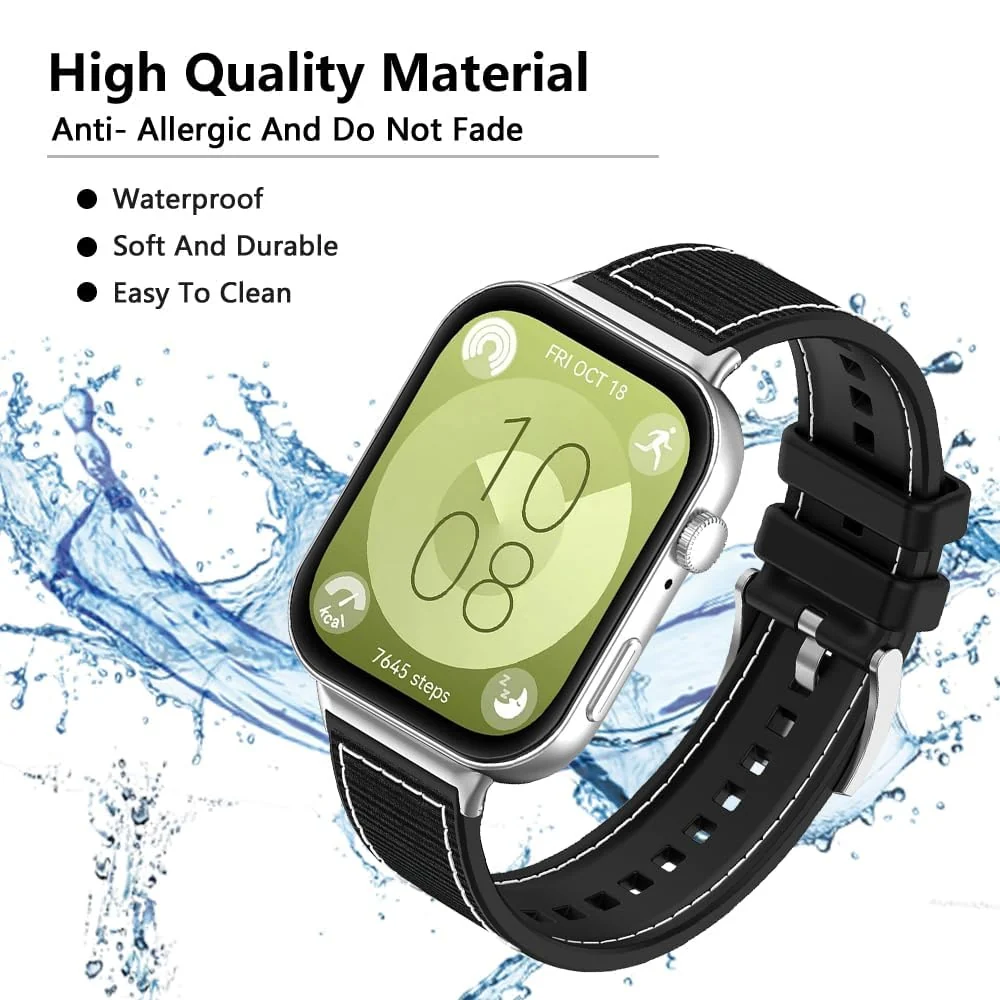 DL3 Mobilak Sport Silicone Nylon Band Designed for Huawei Watch Fit 2 for Men Women, Waterproof Soft Replacement Strap for Huawei Watch Fit2 - Black