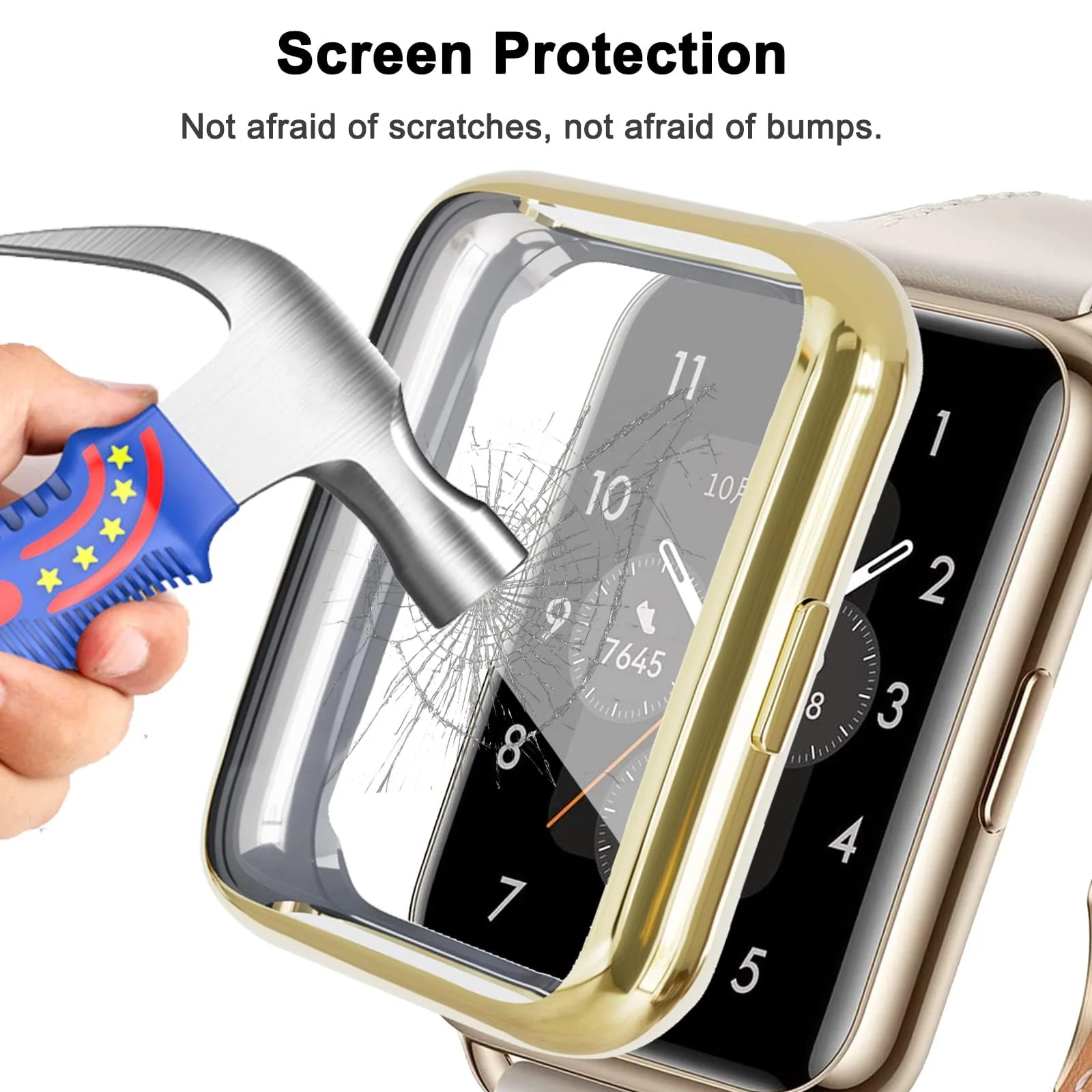 DL3 Mobilak Case Compatible with Huawei Watch Fit 2 Protective Case, Flexible TPU Full Protection Screen Protector Cover Scratch-Resistant Screen Protector Case For Huawei Fit 2 - Gold