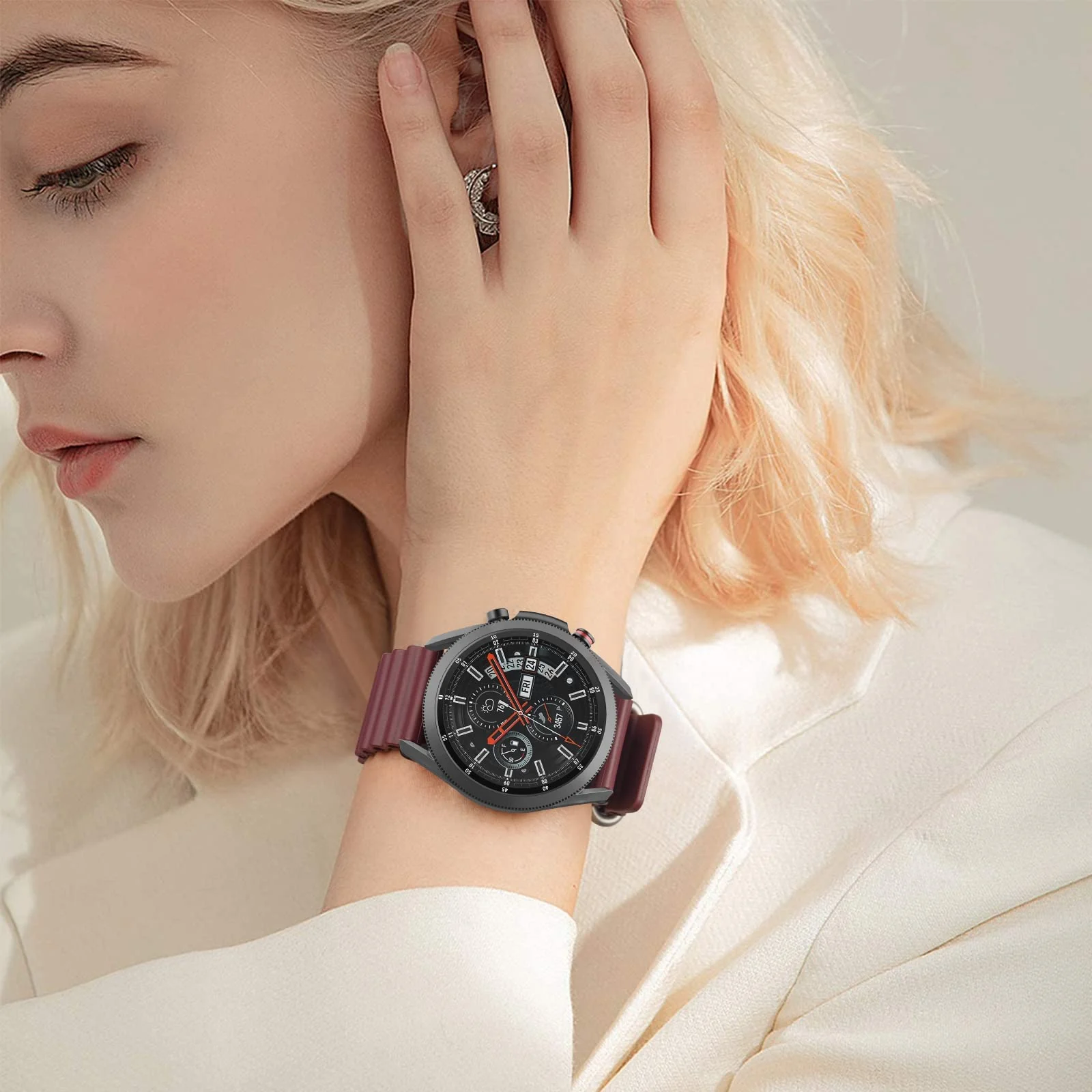 DL3 Mobilak Ocean Bands Silicone 20MM Strap For Samsung Galaxy Watch 7 6 5 4 40mm 44mm/5 Pro 45mm/S2 classic/active 2 40mm 44mm/Amazfi GTS 2/2e/GTS 3/3 Pro/GTS 4/GTS 2 Mini/3 Mini/4 Mini/Bip 3 Pro - Wine Red