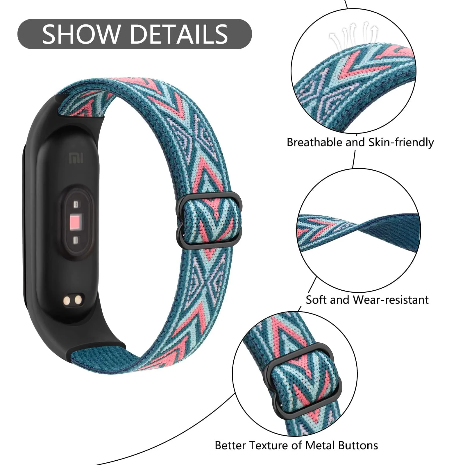 DL3 Mobilak Nylon Loop Stretchy Strap for Xiaomi Mi Band 7/Mi Band 6/Mi Band 5/Mi Band 4/Mi Band 3, Adjustable Elastic Sport Band for Mi Band 7 6 5 4 3, Strap Smart Watch Accessories (Multicolor)