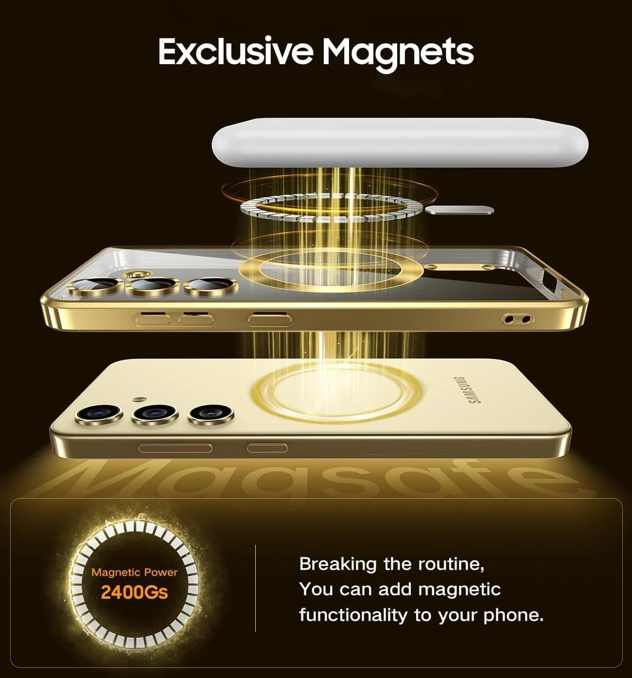 DL3 Mobilak Clear MagSafe-Compatible Magnetic Case for Samsung Galaxy S24 Fe with Camera Protection and Shockproof Design - Gold