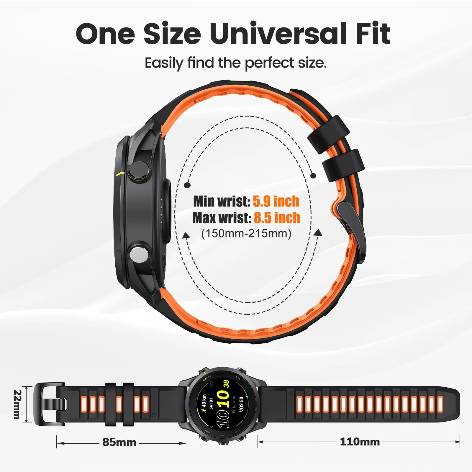 DL3 Mobilak Silicone Sport Band 22MM Strap For Xiaomi Redmi Watch 5 Active/5 Lite/Samsung Galaxy Watch 46mm/Watch 3 45mm/Gear S3/Huawei watch GT5 GT4 GT3 GT2 GT 46MM/GT2E/GT3 Pro/GT 5 Pro/Amazfit GTR4 - Black/orange