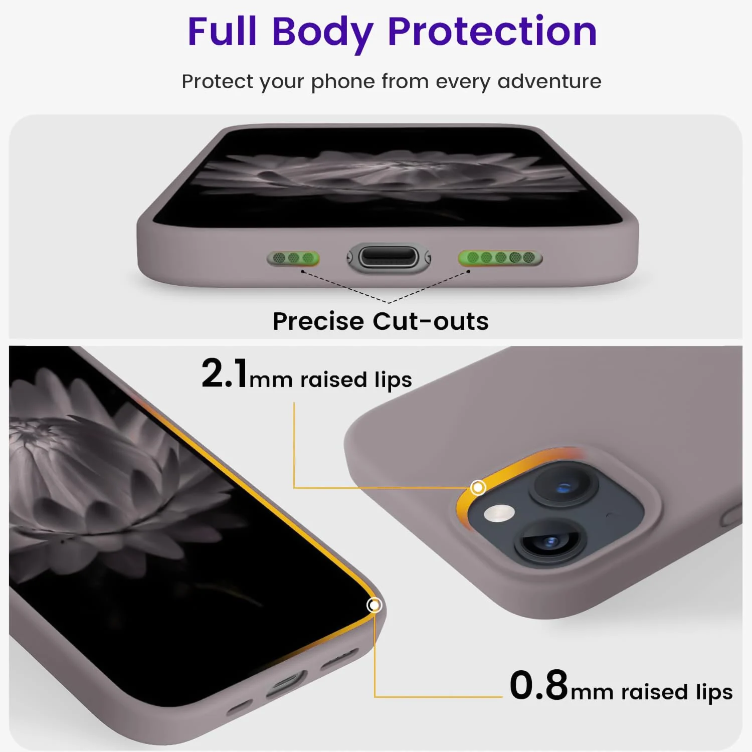 DL3 Mobilak Liquid Silicone Case for iPhone 15, Supports wireless charging, Shock-absorbing protection, Anti-fingerprint finish - Lavender Pink