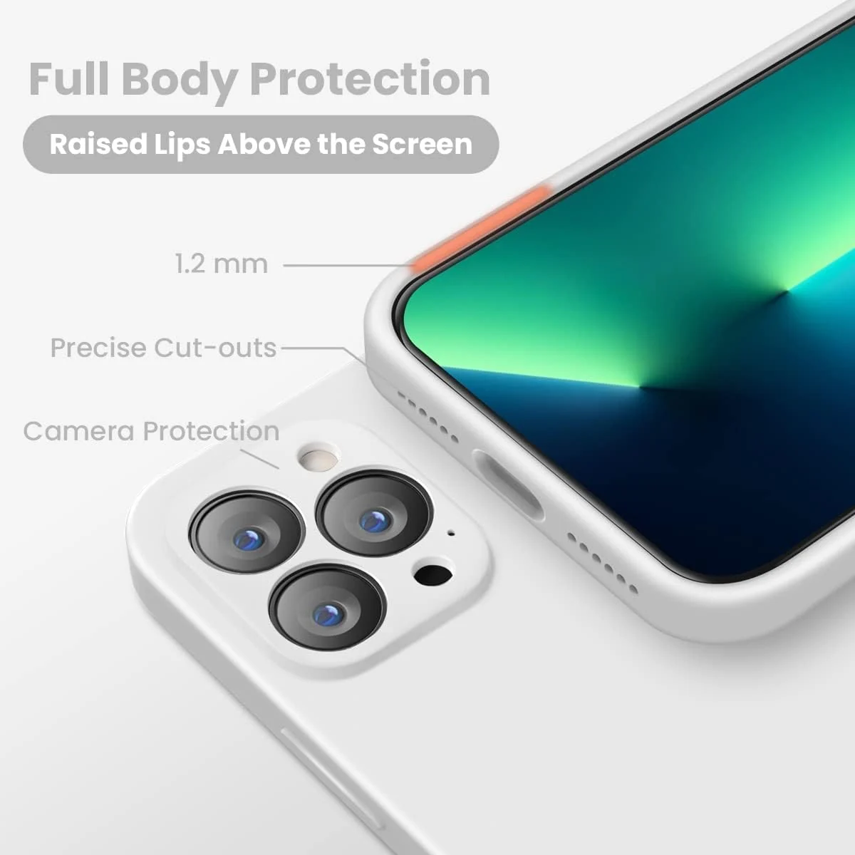 DL3 Mobilak Liquid Silicone Protective Case for iPhone 13 Pro (6.1 Inch) with Camera Protection and Microfiber Lining - White