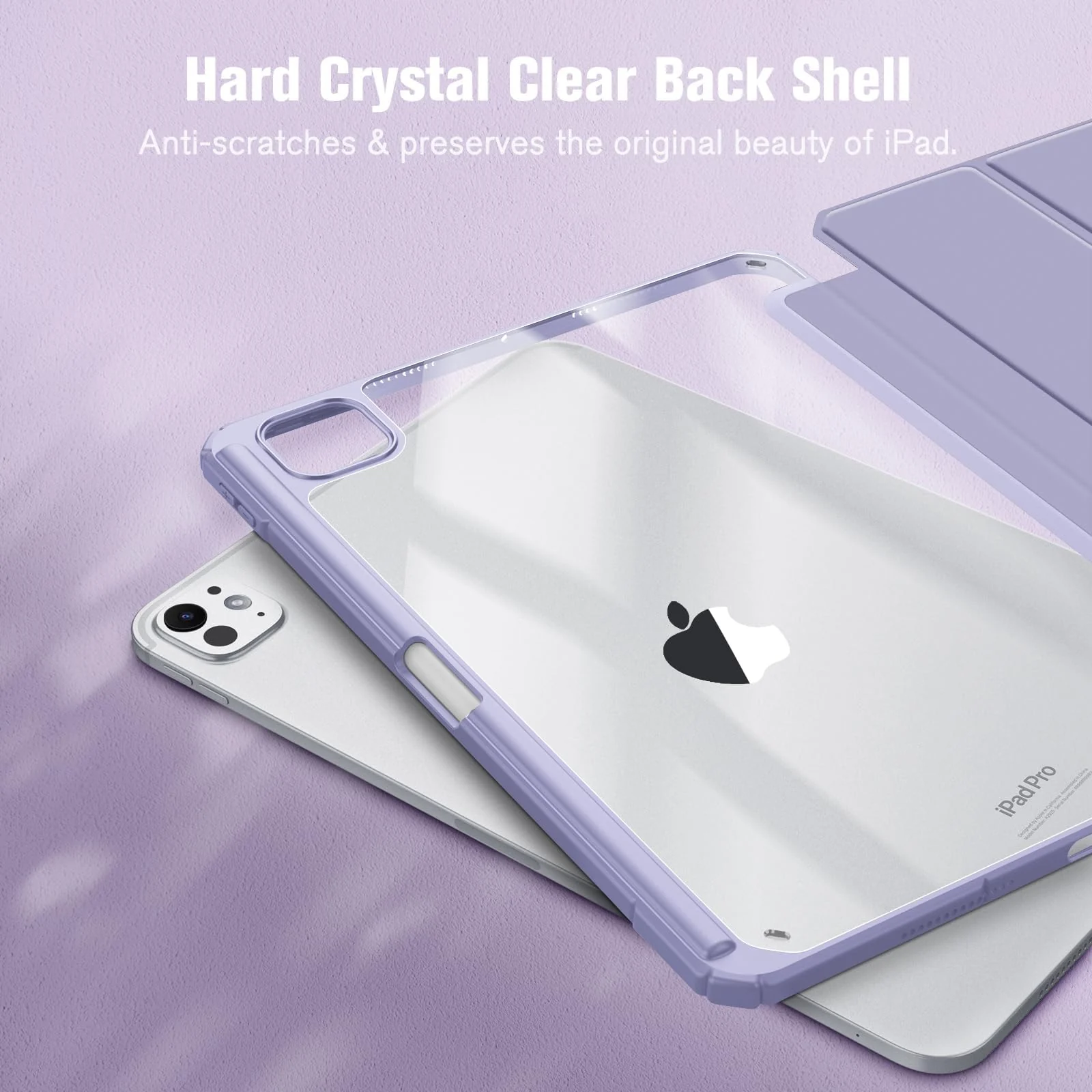DL3 Mobilak Case for iPad Pro 11-Inch M4 2024 (5th Generation) with Pencil Holder, Clear Transparent Back Shell Slim Stand Shockproof Tablet Cover, Auto Wake/Sleep - Lavender