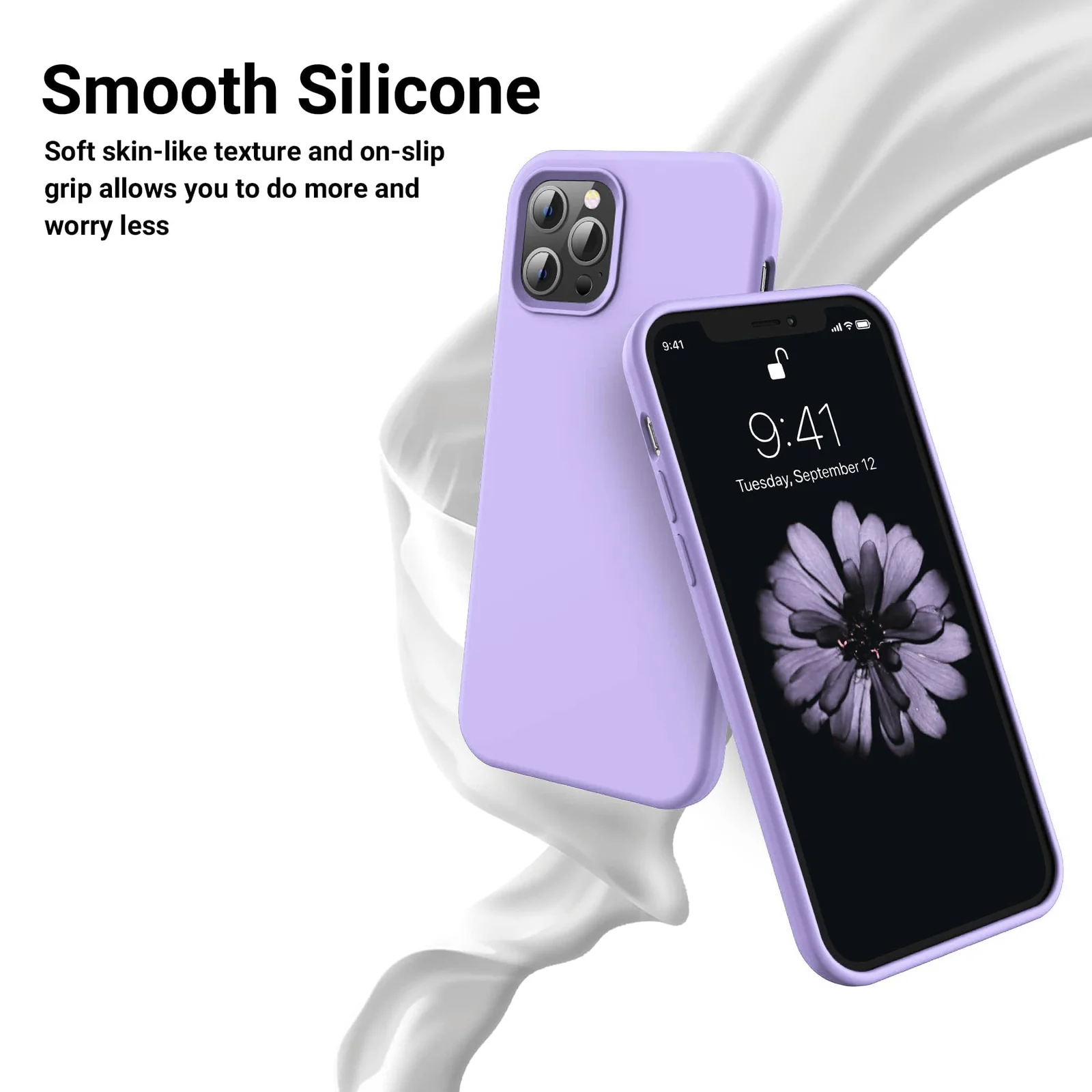 DL3 Mobilak Liquid Silicone Protective Case for iPhone 13 Pro Max (6.7 Inch) with Camera Protection and Microfiber Lining - Light Purple 2