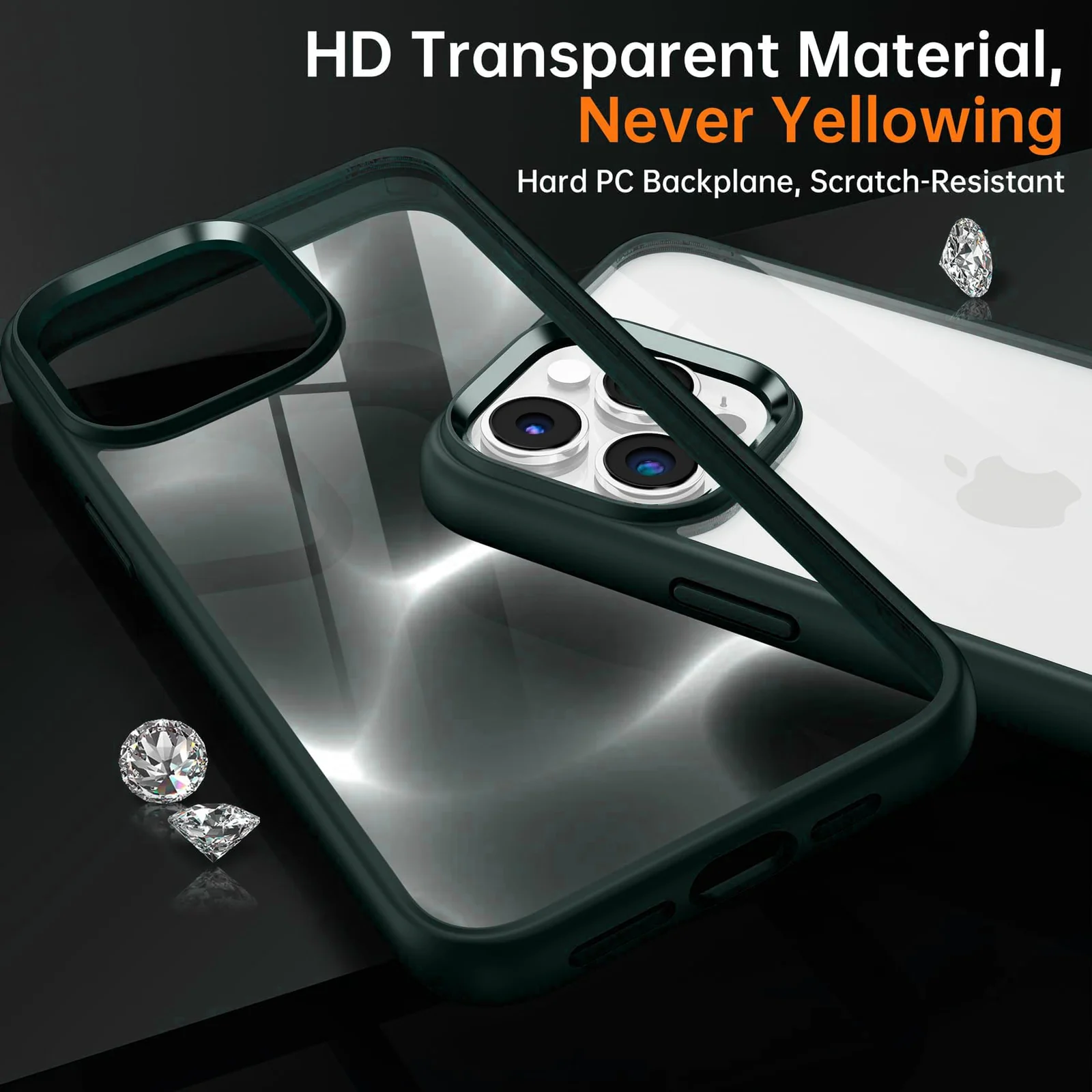 DL3 Mobilak Clear TPU Case for iPhone 14 Pro Max (6.7 Inch), Shock-absorbing protection, Non-slip grip, Raised edges around the screen and camera - Green