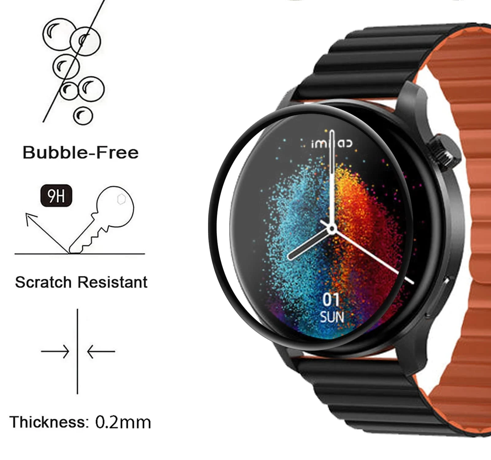 DL3 Mobilak Screen Protector For Xiaomi Watch Imilab W13, 3D Curved Soft Edge Protective Film [Anti-Scratch] [Bubble Free] [Ultra Shatterproof] [High Sensitive] (Not Glass) - Black