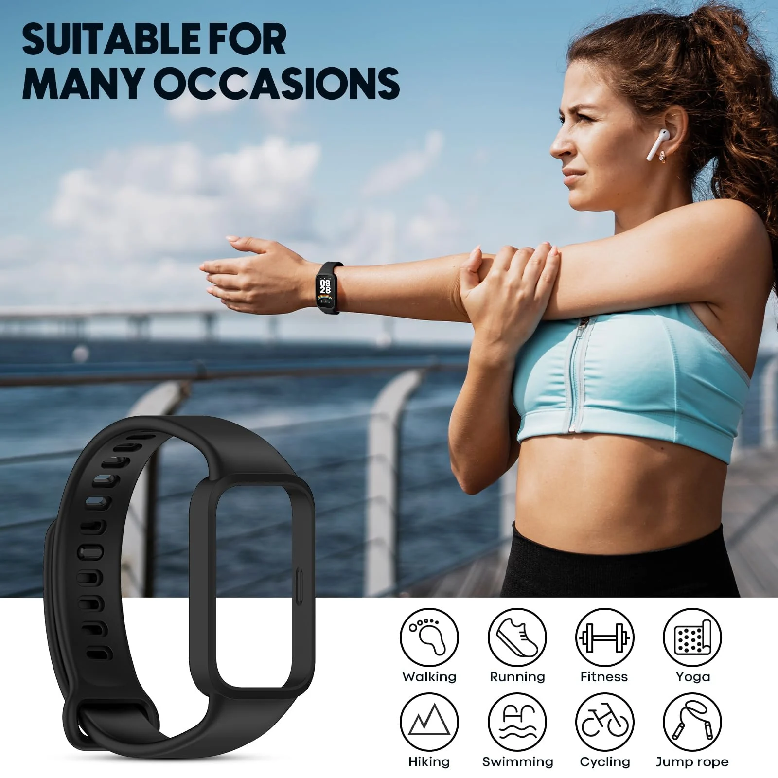 DL3 Mobilak Compatible with Xiaomi Smart Band 9 Active/Xiaomi Redmi Smart Band 3 Replacement Silicone Wrist Strap Bracelet Band Soft And Durable Watch Accessories - Black