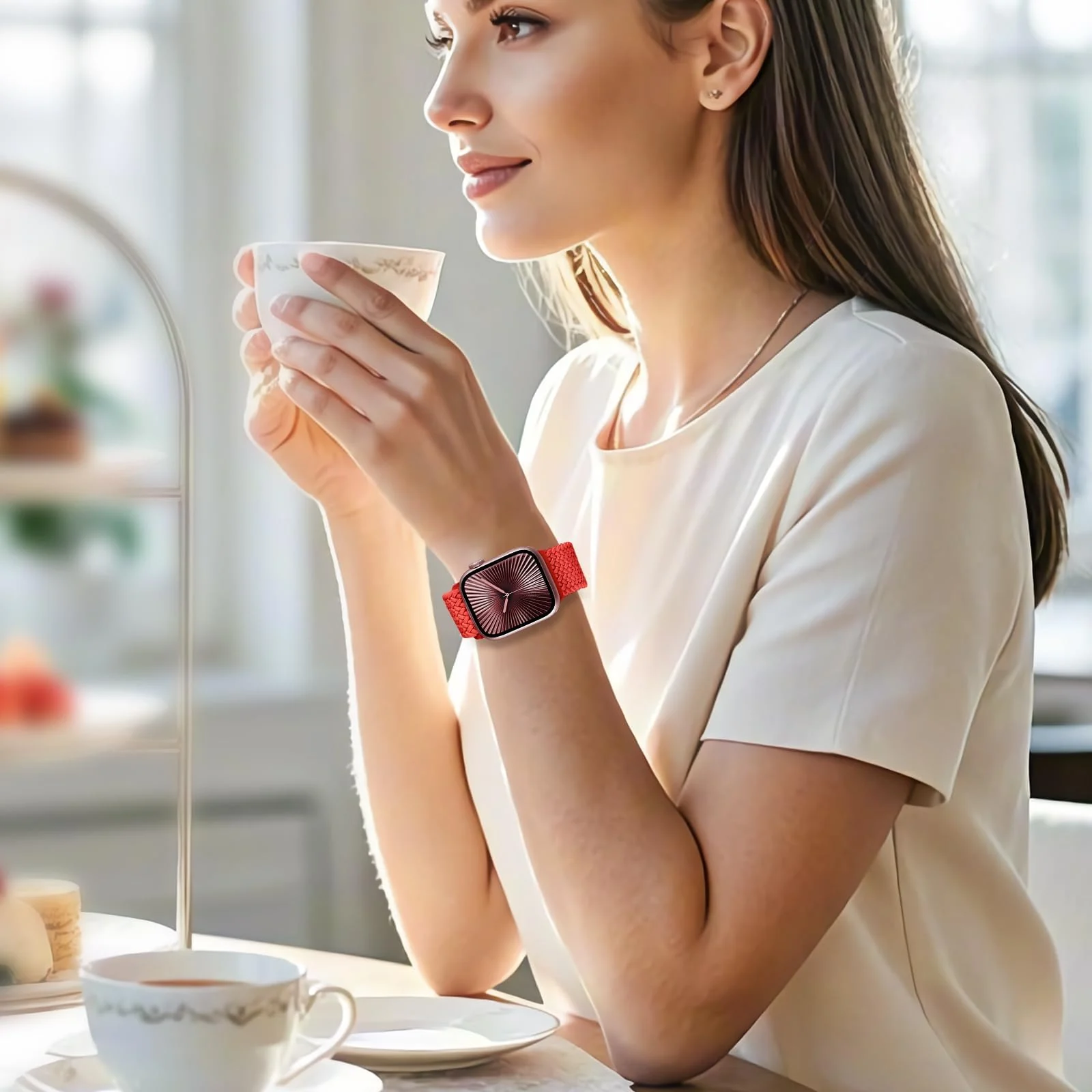 DL3 Mobilak Braided Bracelet Compatible with Redmi Watch 4/5 / 6 / Xiaomi Smart Band 8 Pro/Band 9 Pro, Nylon Magnetic Fabric Elastic Sport Nylon Replacement Strap for Men Women - Red