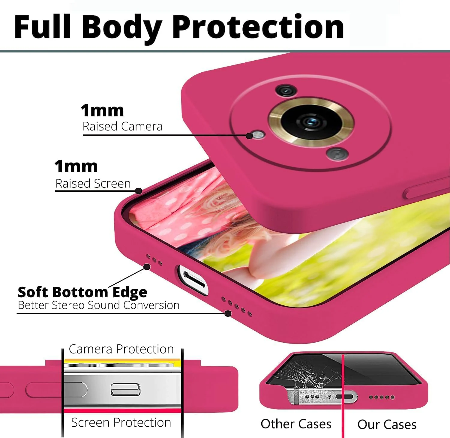 DL3 Mobilak realme 11 Pro & realme 11 Pro+ Plus 5G Case, Soft Flexible Liquid Silicone Gel Rubber Bumper Cover, Full Body Shockproof Protective Phone Case - Hot Pink