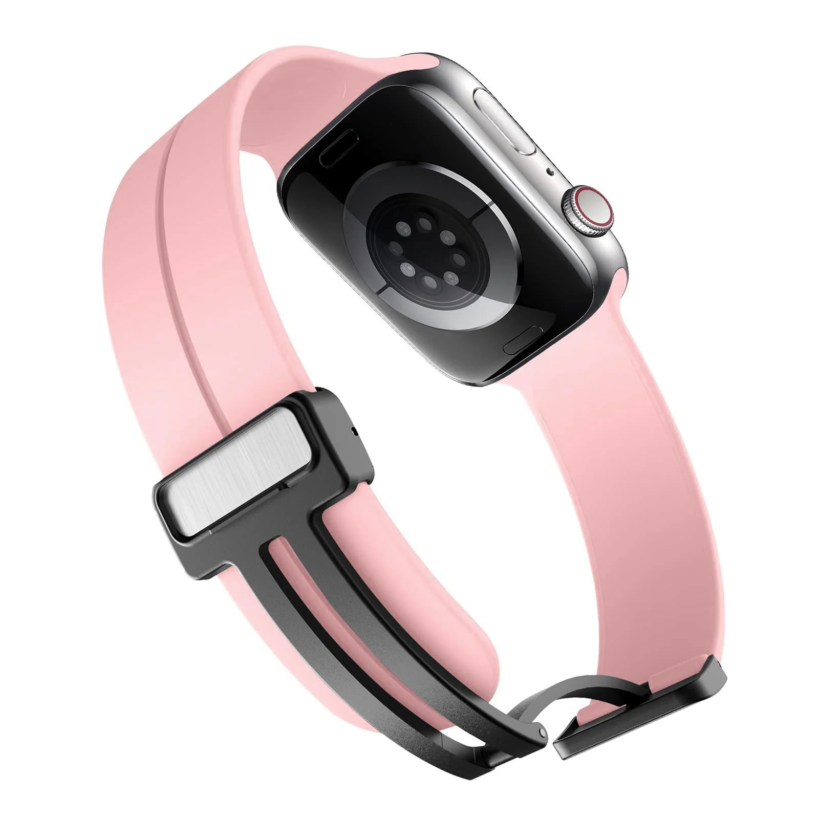 DL3 Mobilak Magnetic Strap for Apple Watch Band 49mm 45mm 44mm 41mm 40mm 38mm 42mm, Sport Silicone Replacement Wristband Strap for iwatch Series 9 8/7/6/5/4/3/2/SE (42mm/44mm/45mm/49mm) - Pink