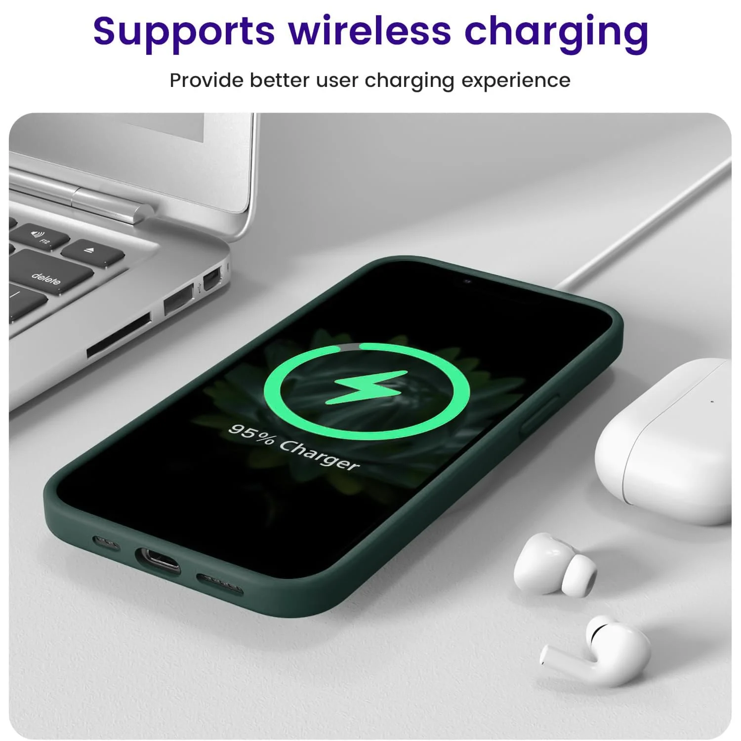 DL3 Mobilak Liquid Silicone Case for iPhone 15, Supports wireless charging, Shock-absorbing protection, Anti-fingerprint finish - Green