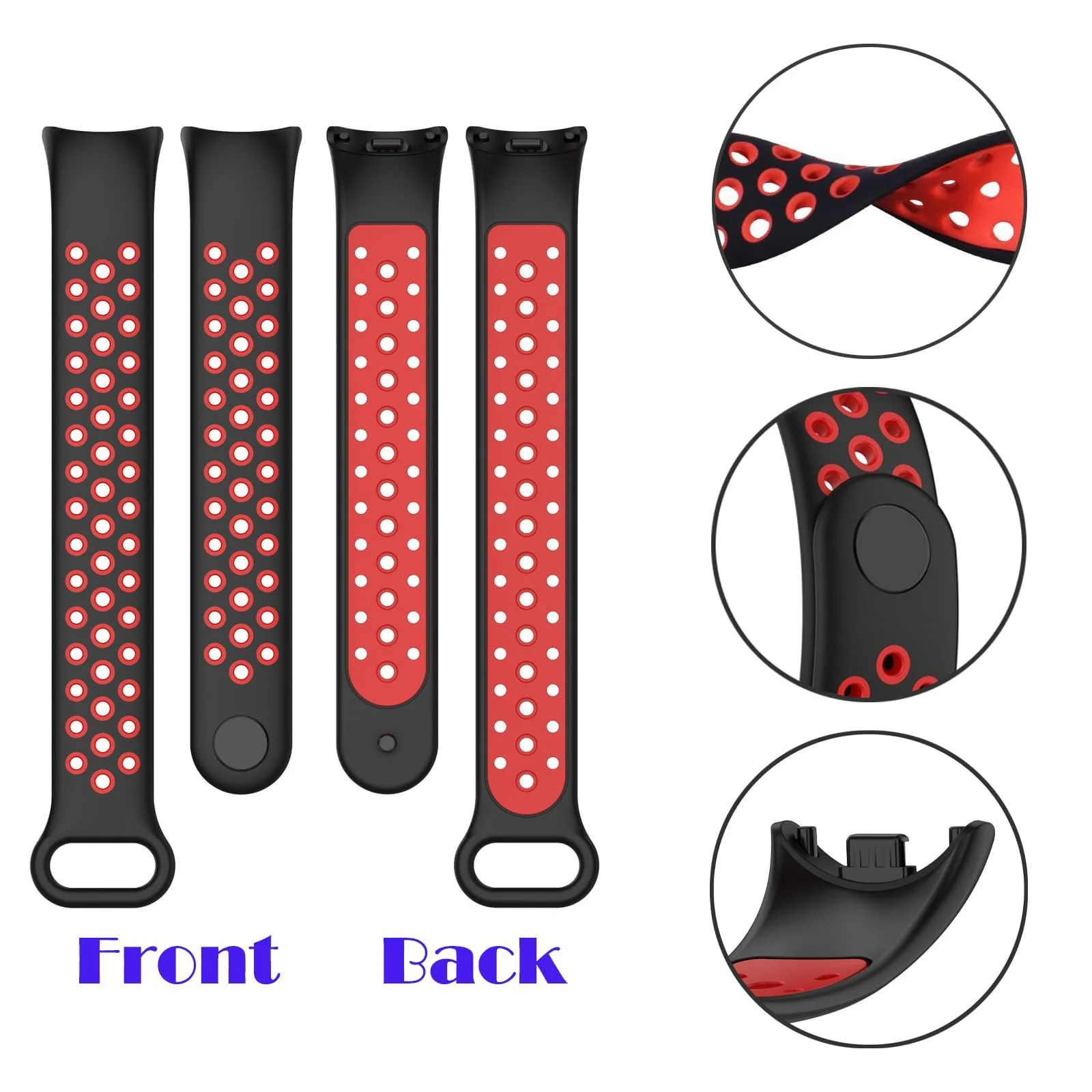 DL3 Mobilak Strap for Xiaomi Mi Band 9 / Mi Band 8, Breathable Sport Silicone Watch Band Strap, Replacement Bracelet Wristband Wrist Strap for Xiaomi Smart Band 9/Xiaomi Smart Band 8 Watch Accessories - Black Red