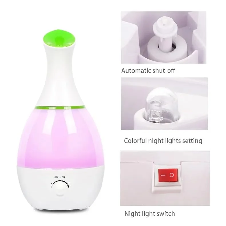 Mobigon 2.6 Litres Humidifier for Room, Cool Mist Ultrasonic Humidifier/Essential Oil Diffuser, Super Quiet 360°Nozzle, Colorful Change, Auto Shut Off&UV Light&, Lasts Up to 24 Hours - White & Green