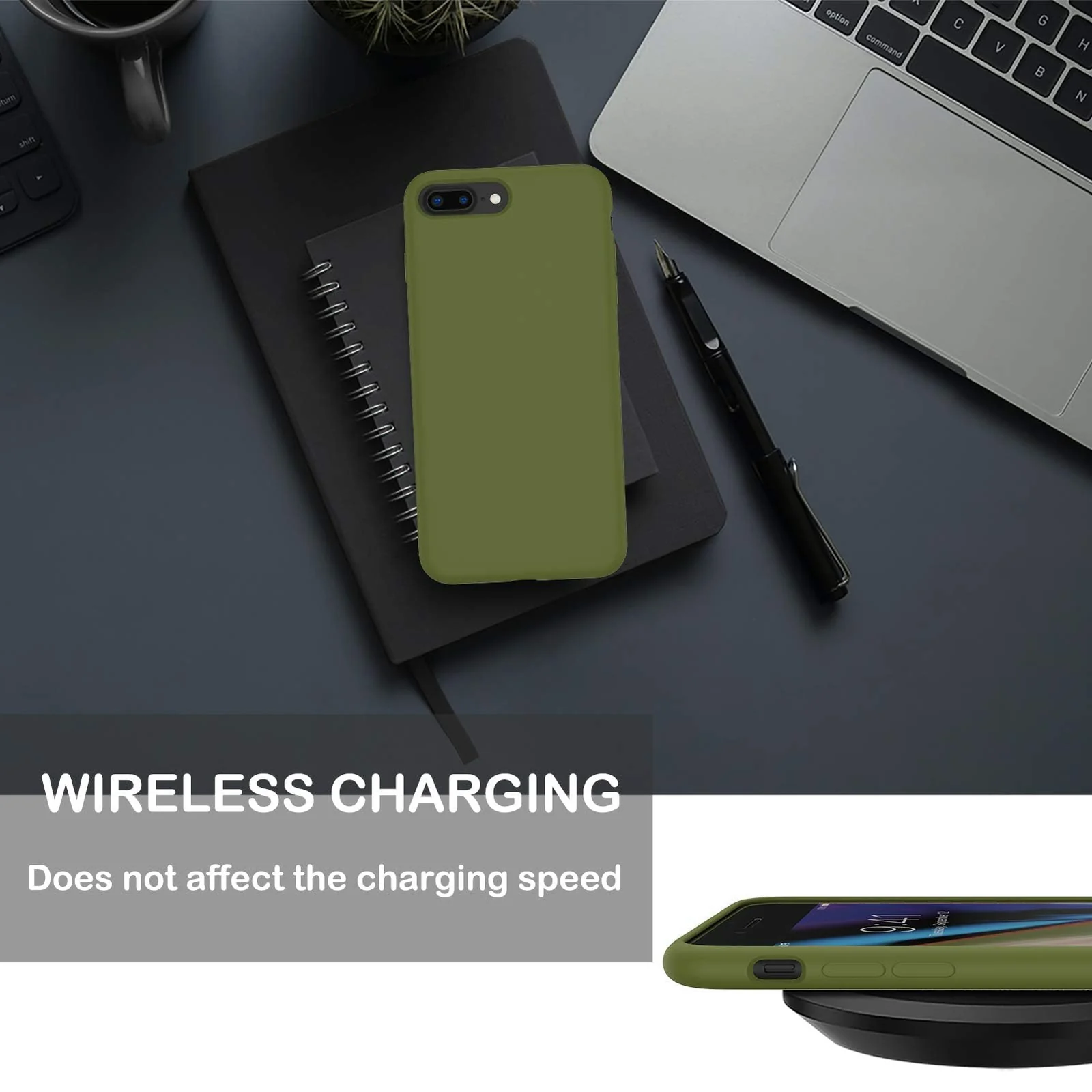 DL3 Mobilak Liquid Silicone Protective Case for iPhone 7 Plus / iPhone 8 Plus with Camera Protection and Microfiber Lining - Deep Green