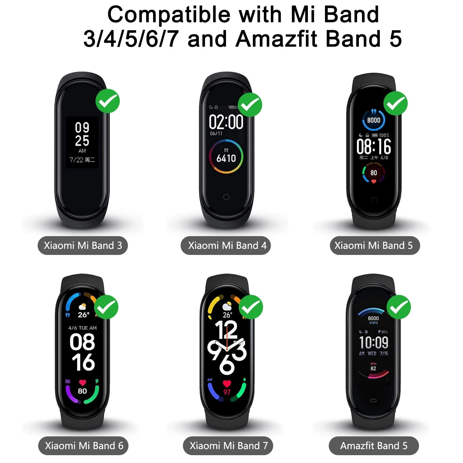 DL3 Mobilak Nylon Wristband Compatible for Xiaomi Mi Band 7/Mi Band 6/Mi Band 5/Mi Band 4/Mi Band 3, Adjustable Braided Elastic Solo Loop for Mi Band 7 6 5 4 3, Sport Strap Smart Watch Accessories - Black White