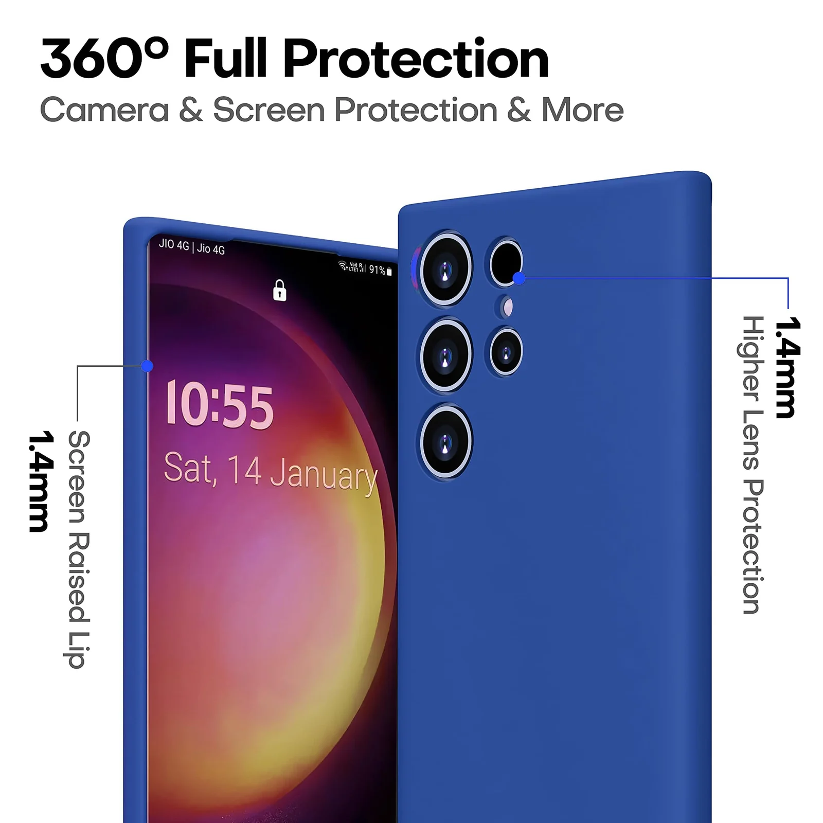 DL3 Mobilak Silicone Protective Case for Samsung Galaxy S22 Ultra 5G, Shock-absorbing protection, Scratch-resistant surface, Soft microfiber lining - Royal Blue