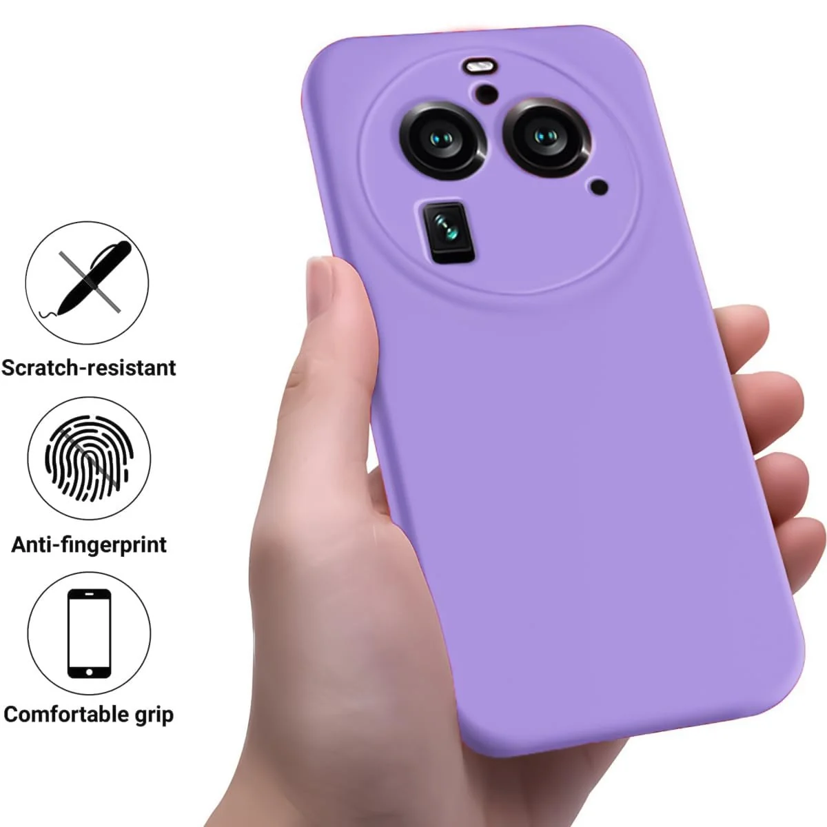 DL3 Mobilak Liquid Silicone Protective Case with Soft Microfiber Lining with Full Camera Protection for OPPO Find X6 Pro - Light Purple