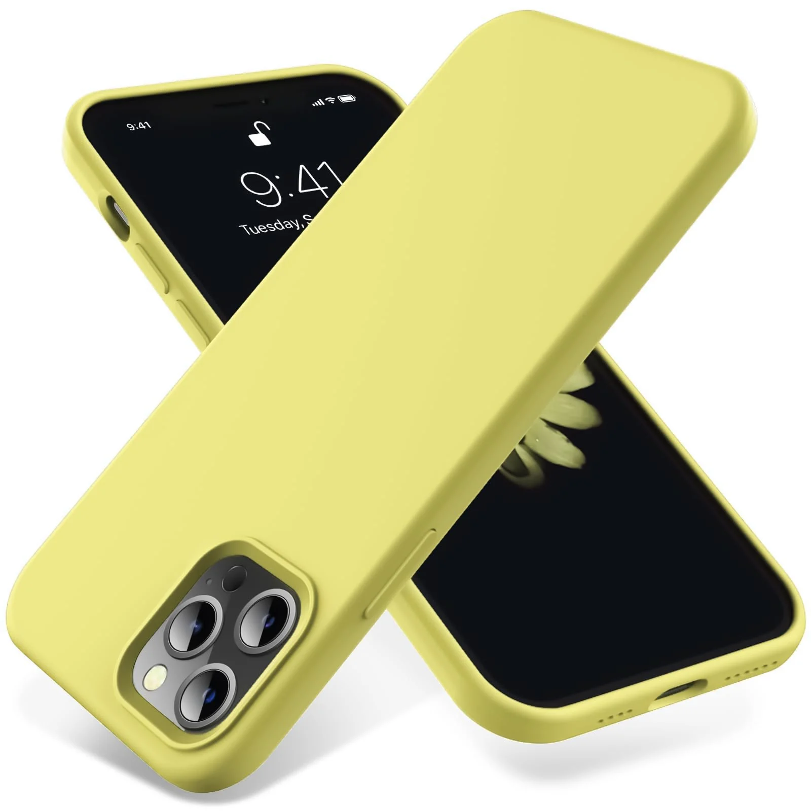 DL3 Mobilak Liquid Silicone Case for iPhone 12 Pro Max (6.7 Inch), Shock-absorbing protection, Scratch-resistant surface, Soft microfiber lining - A.Yellow