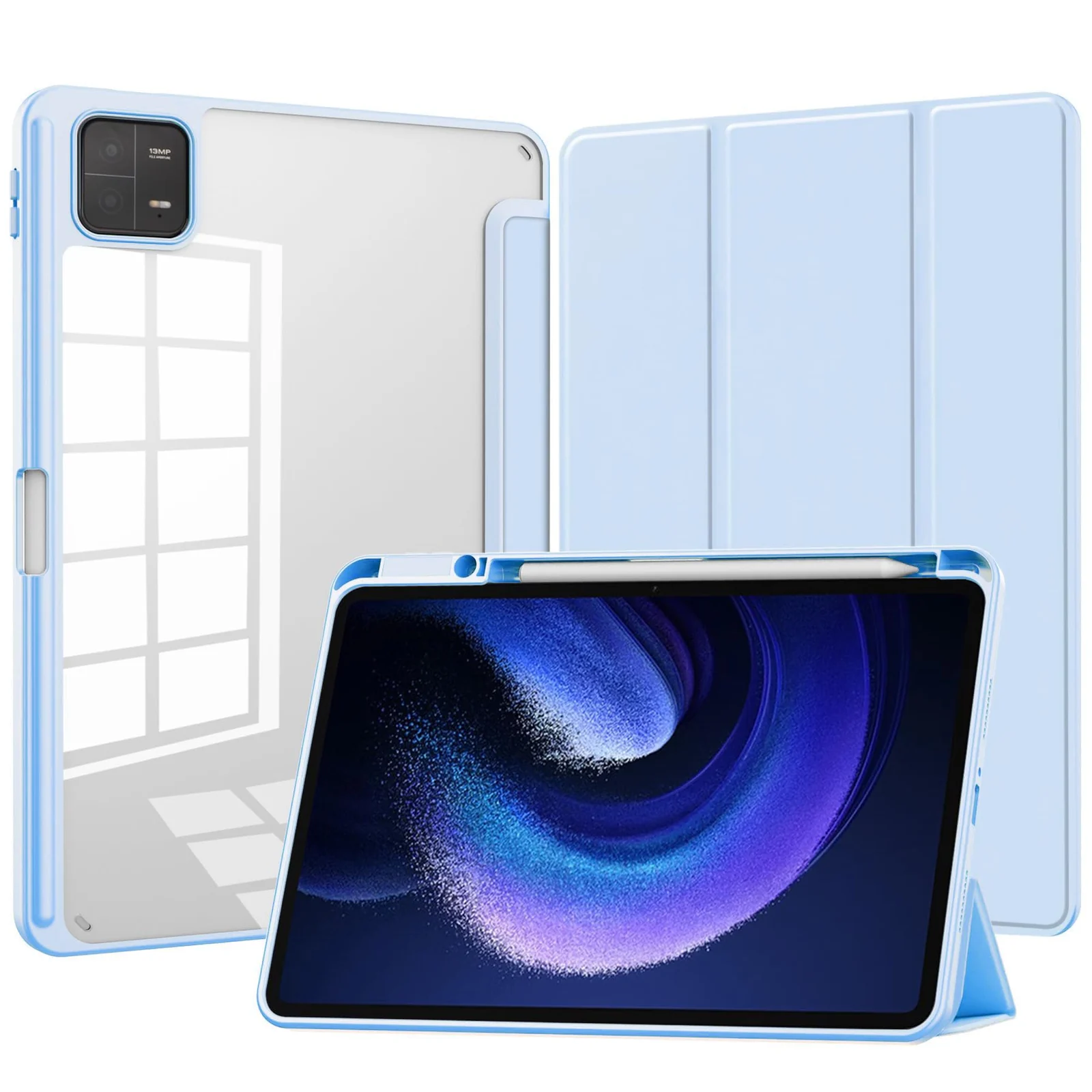 DL3 Mobilak Case for Xiaomi Pad 7 / Xiaomi Pad 7 Pro 2024 11.2 inch, Clear Shockproof Back Cover Built-in Pencil Holder, Auto Sleep/Wake - Baby Blue