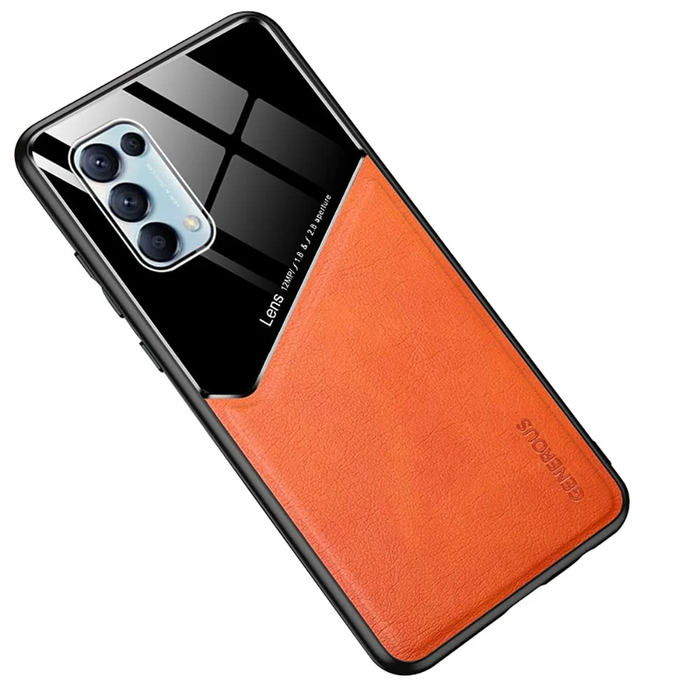 DL3 Mobilak Leather and PC Protective Case for OPPO Reno 5 5G / Find X3 Lite / 5K, Built-in magnetic car-mount support, Shock-absorbing protection, Raised edges around the screen and camera - Orange