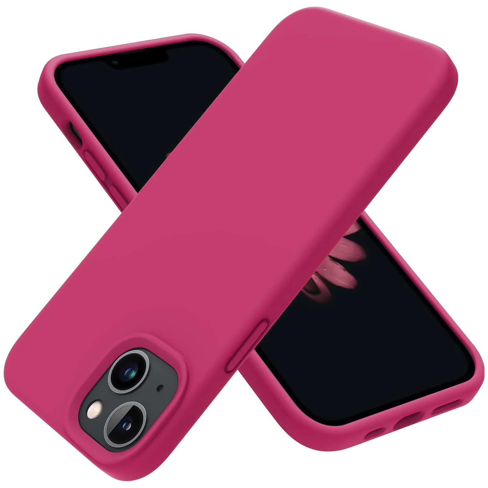 DL3 Mobilak Compatible with iPhone 13 / iPhone 14 (6.1 Inch) Case, Liquid Silicone Case, Full Body Protective Cover, Shockproof, Slim Phone Case, Anti-Scratch Soft Microfiber Lining - Rose Red