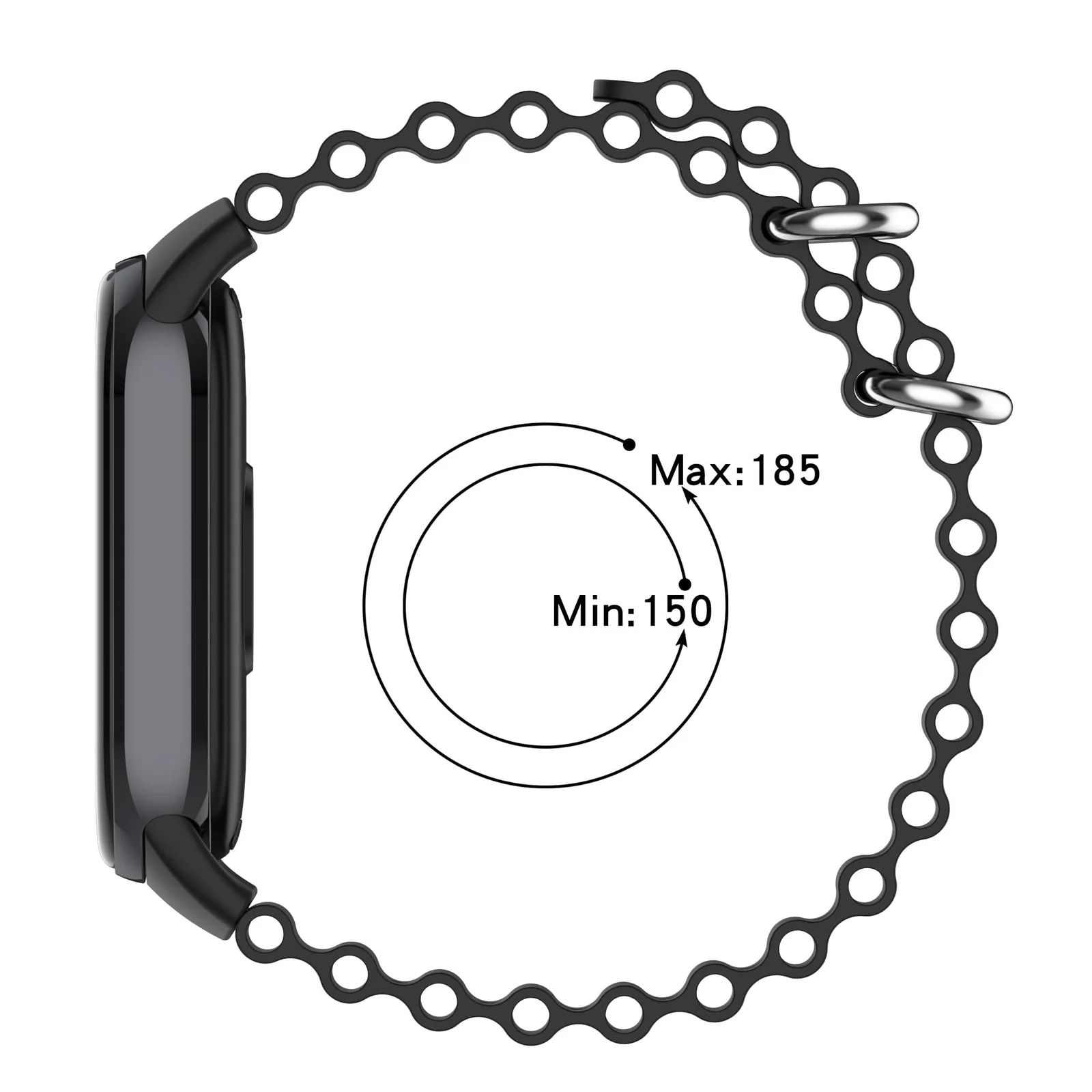 DL3 Mobilak Ocean Band for Xiaomi Band 8 Mi Band 8, Adjustable Silicone Stretchy Sport Strap Women Men Replacement Wristband - Black