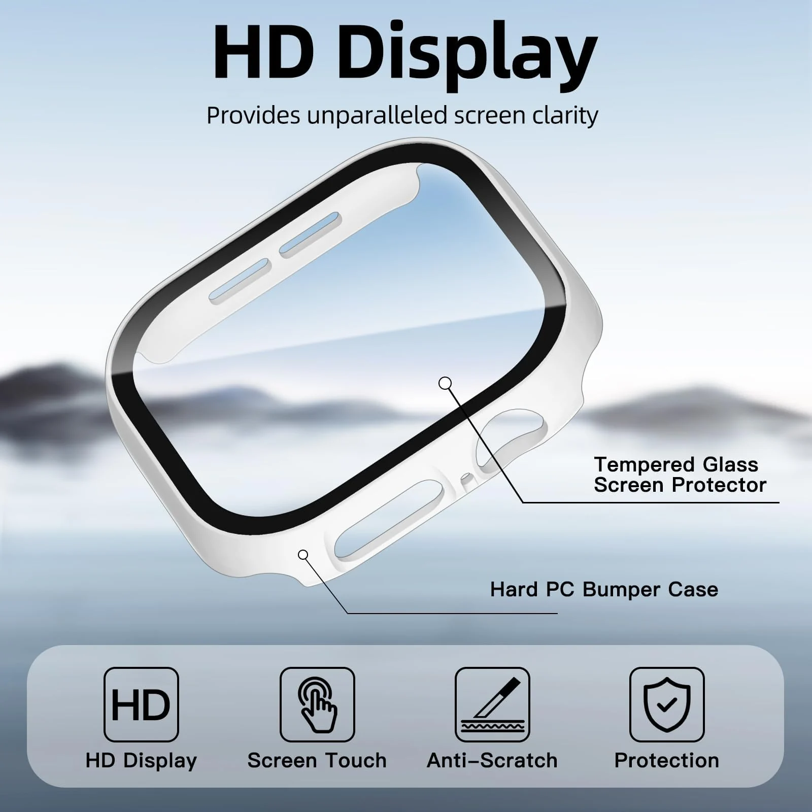 DL3 Mobilak Case with Screen Protector for Apple Watch Series 10 46mm, Bumper Full Coverage Hard PC Overall Protective Cover, Built-in Tempered Glass Film High Sensitivity - White