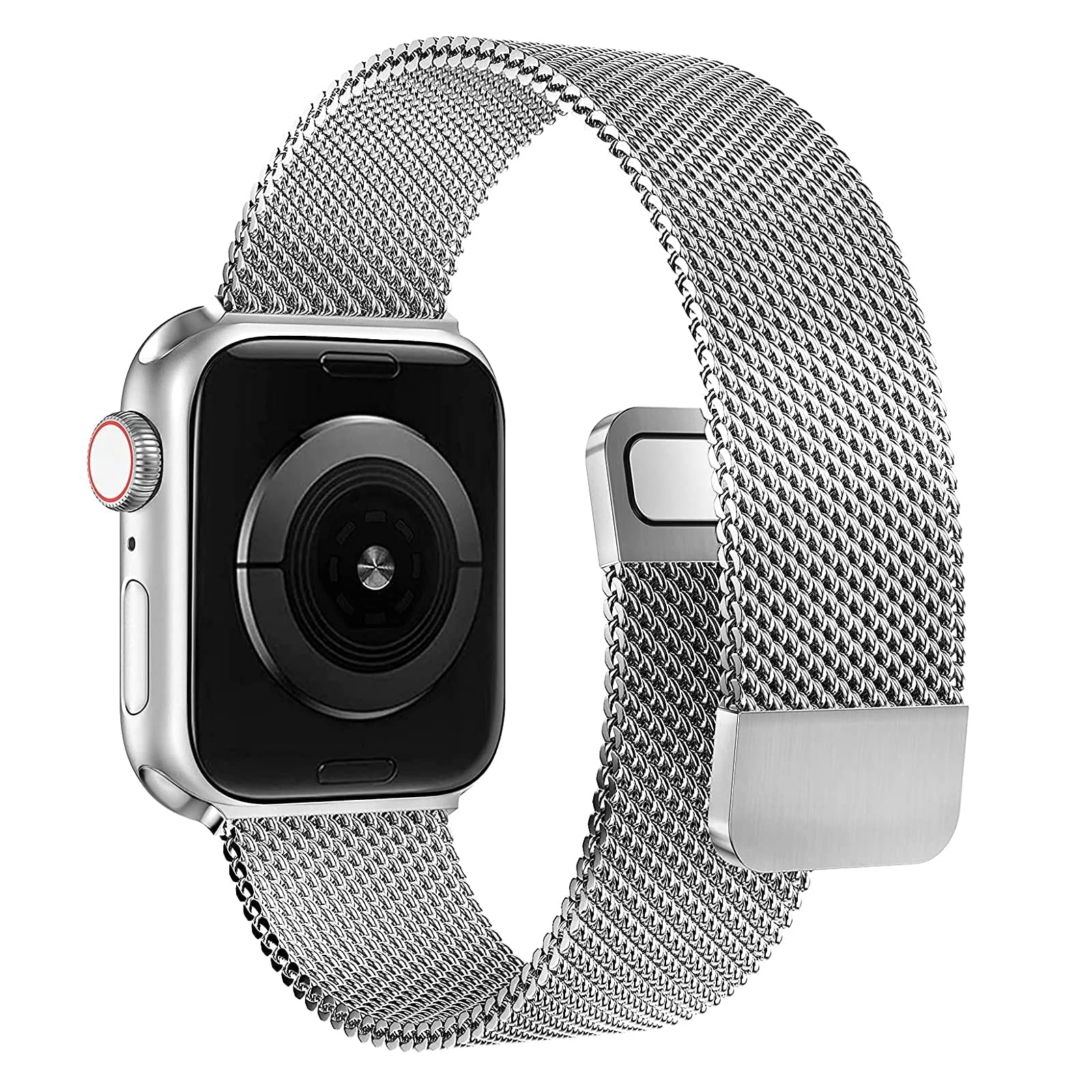 DL3 Mobilak Stainless Steel Magnetic Strap For Apple Watch Band 49mm 45mm 44mm 42mm 41mm 40mm 38mm, Milanese Loop Metal Wristband for iWatch Series 9 8 7 SE 6 5 4 (42mm/44mm/45mm/49mm) - Silver