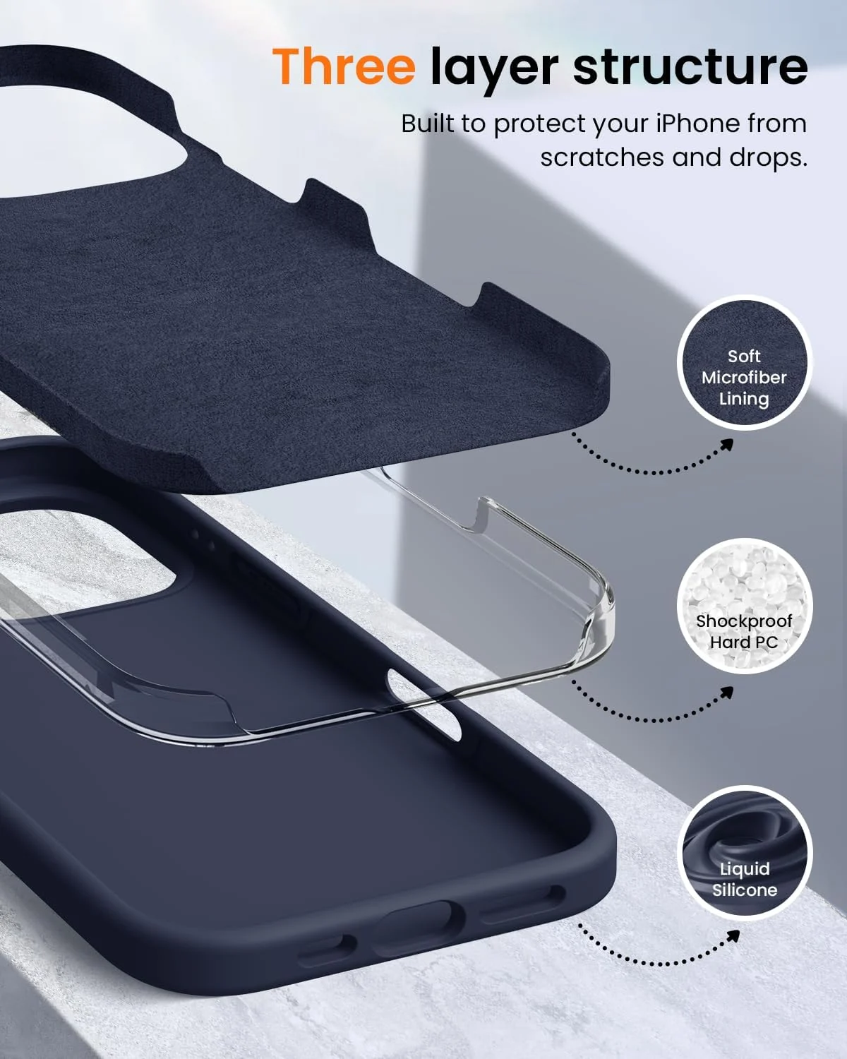 DL3 Mobilak Liquid Silicone Protective Case with Soft Microfiber Lining for iPhone 16 Pro Max - Midnight Blue