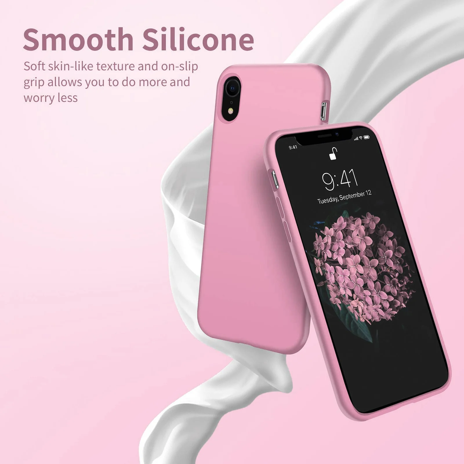 DL3 Mobilak Liquid Silicone Protective Case for iPhone XR with Camera Protection and Microfiber Lining - Pink 2