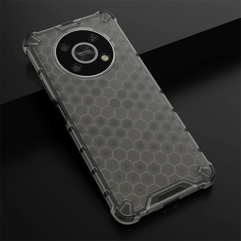 DL3 Mobilak Case For Honor X9 4G / Honor X9 5G, [Honeycomb Design] Drop Protection, Ultra Thin TPU + PC Transparent Silicone Protective Case, Shockproof Cover - Black